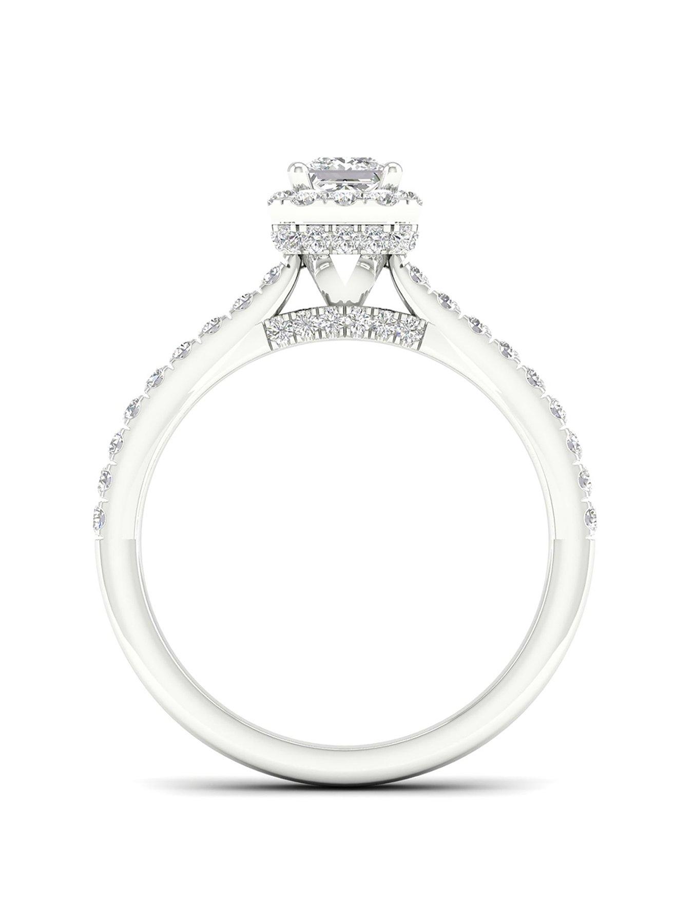 Image 3 of 8 of Ernest Jones 18ct White Gold &amp; Platinum Ring. 0.75ct Diamond Halo Engagement Ring