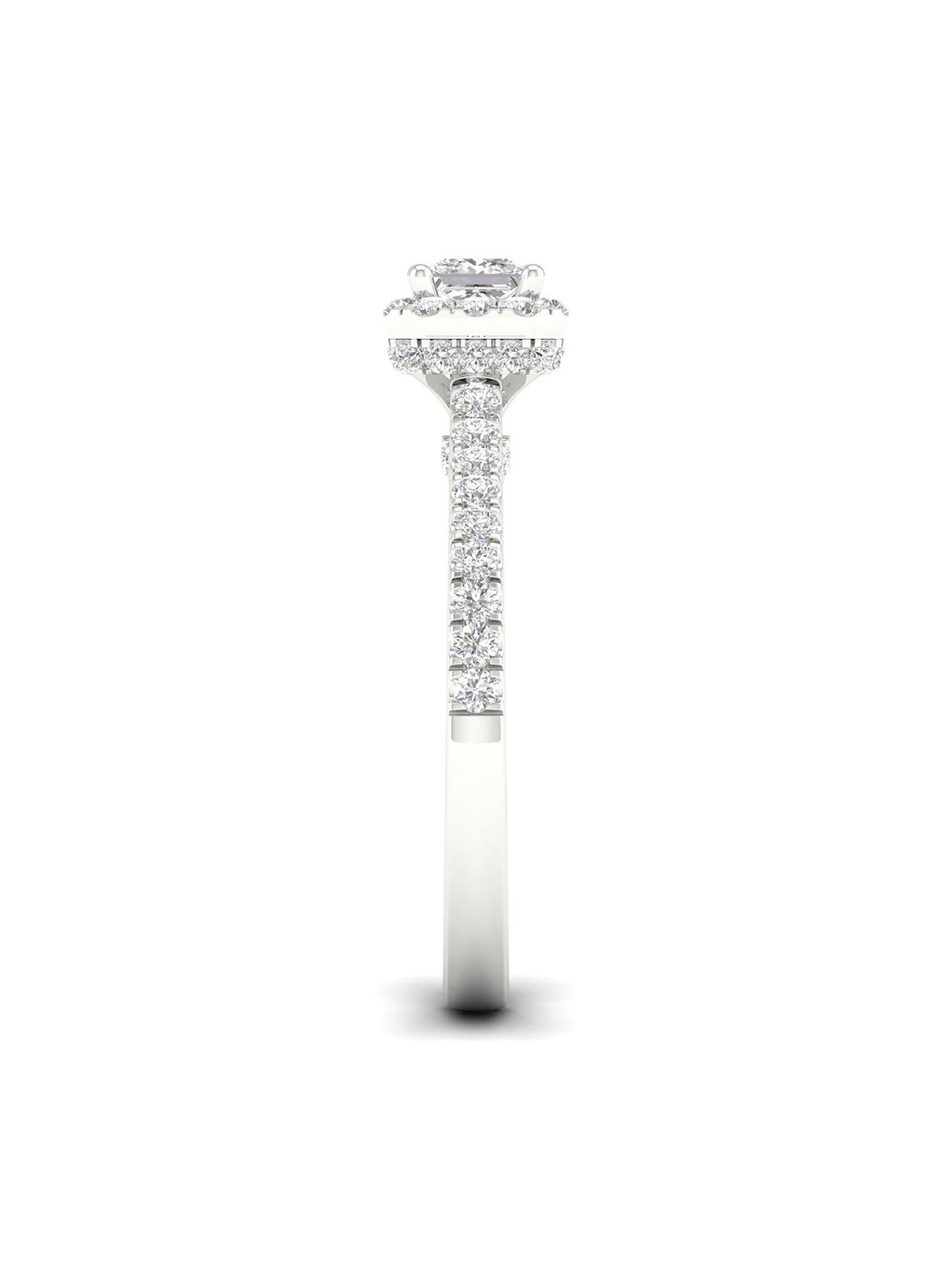 Image 4 of 8 of Ernest Jones 18ct White Gold &amp; Platinum Ring. 0.75ct Diamond Halo Engagement Ring