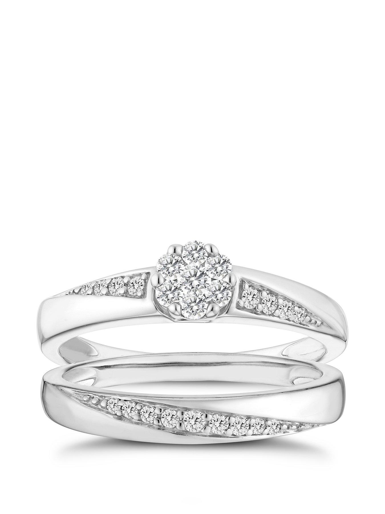 Product photograph of Ernest Jones 9ct White Gold 0 30ct Total Diamond Brilliant Cut Bridal Set from very.co.uk