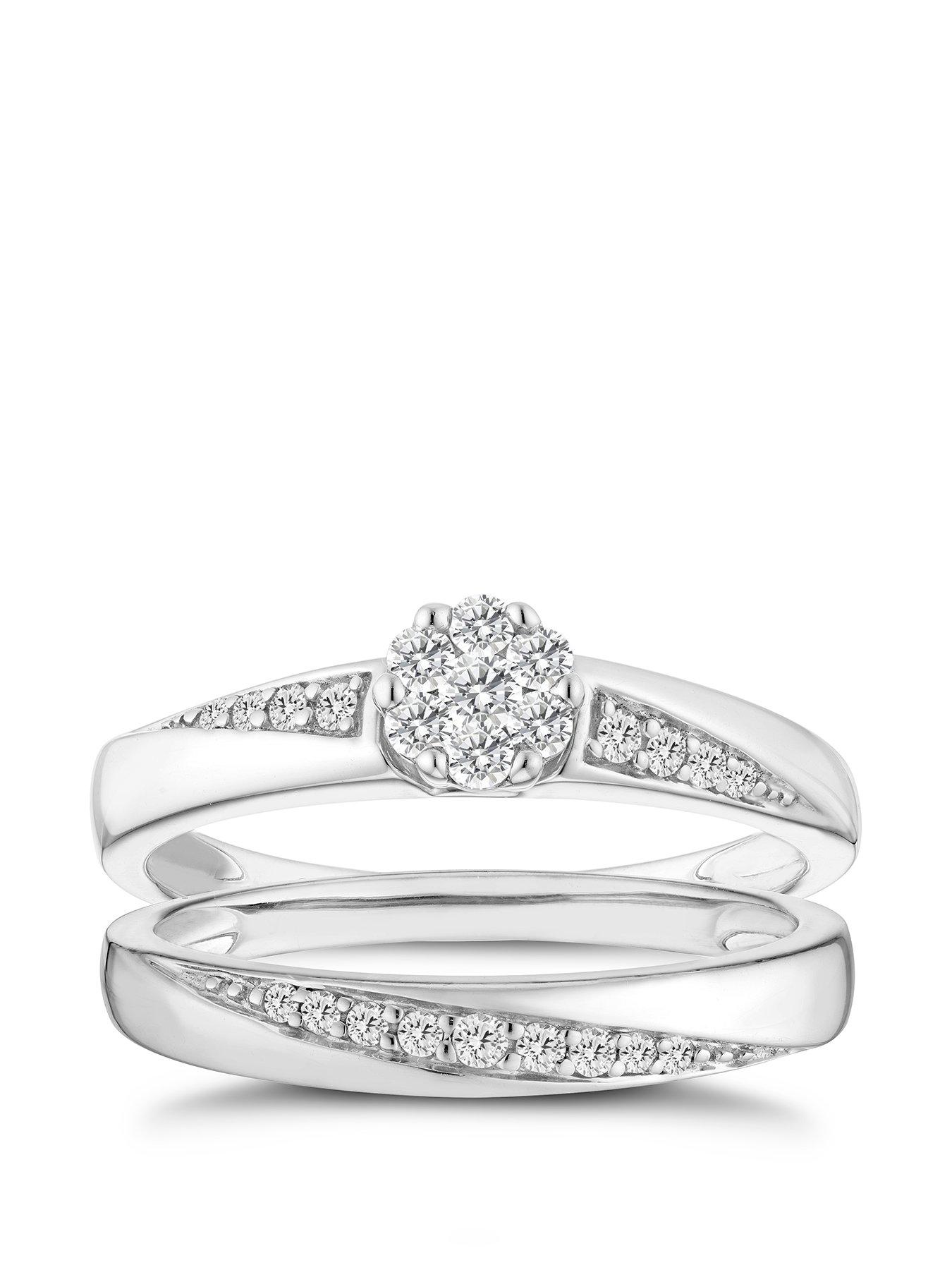 undefined 9ct White Gold Ring. 0.30ct Diamond Brilliant Cut Wedding  &  Engagement Ring Set