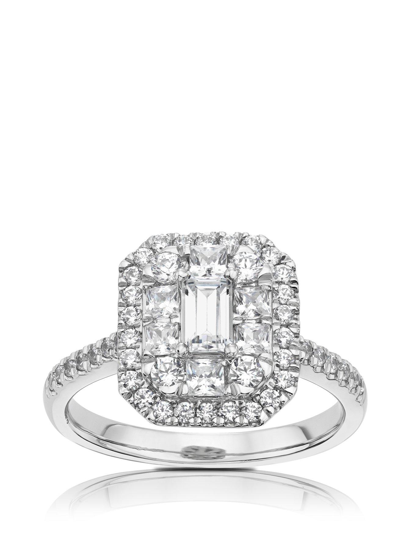 Ernest Jones Platinum 1ct Diamond Emerald Shape Engagement Ring