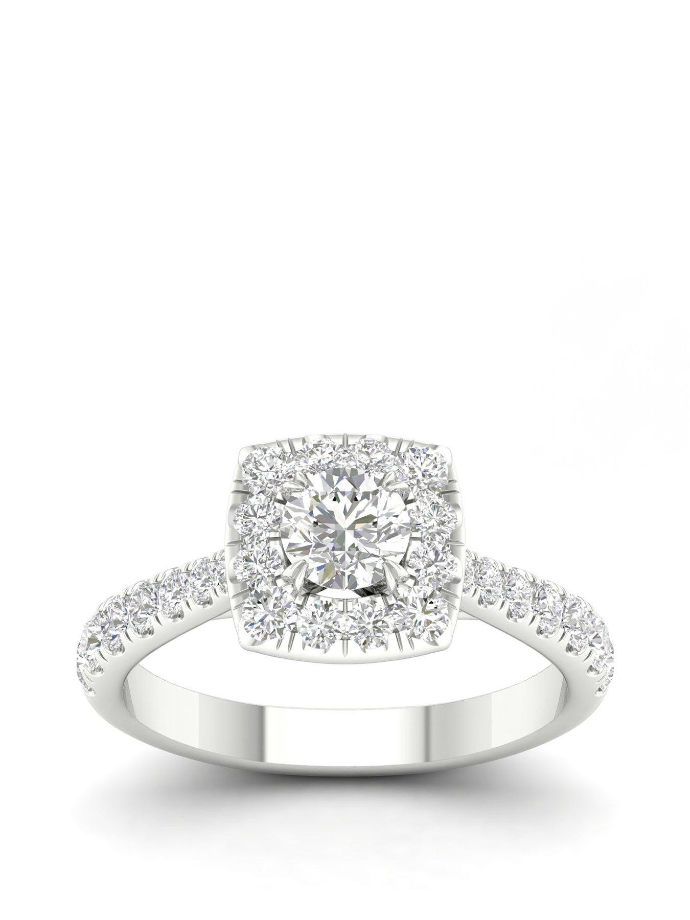 Product photograph of Ernest Jones 18ct White Gold Amp Platinum 1ct Total Diamond Halo Ring from very.co.uk