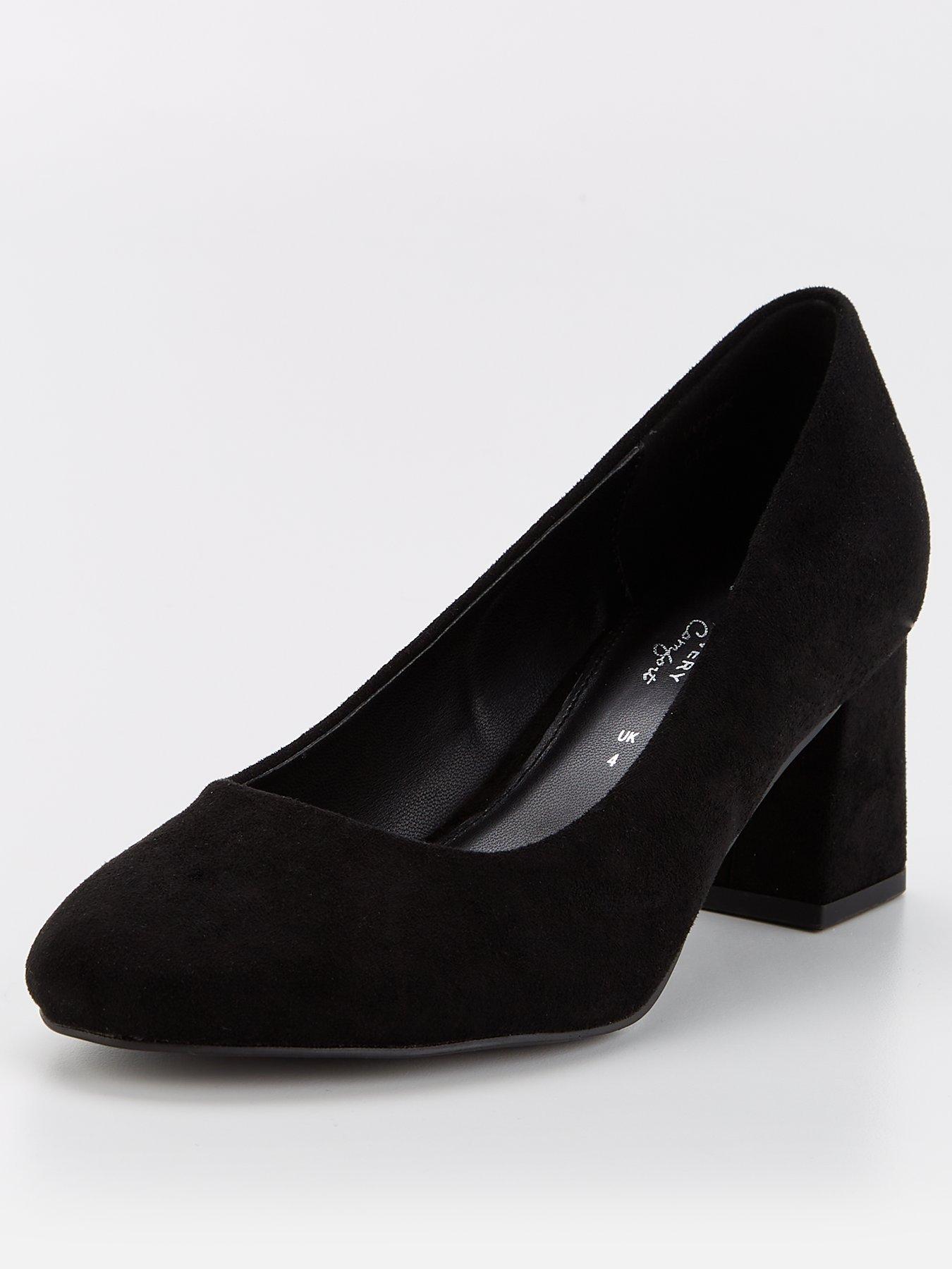Wide Fit Comfort Block Heel Round Toe Court Shoe Black