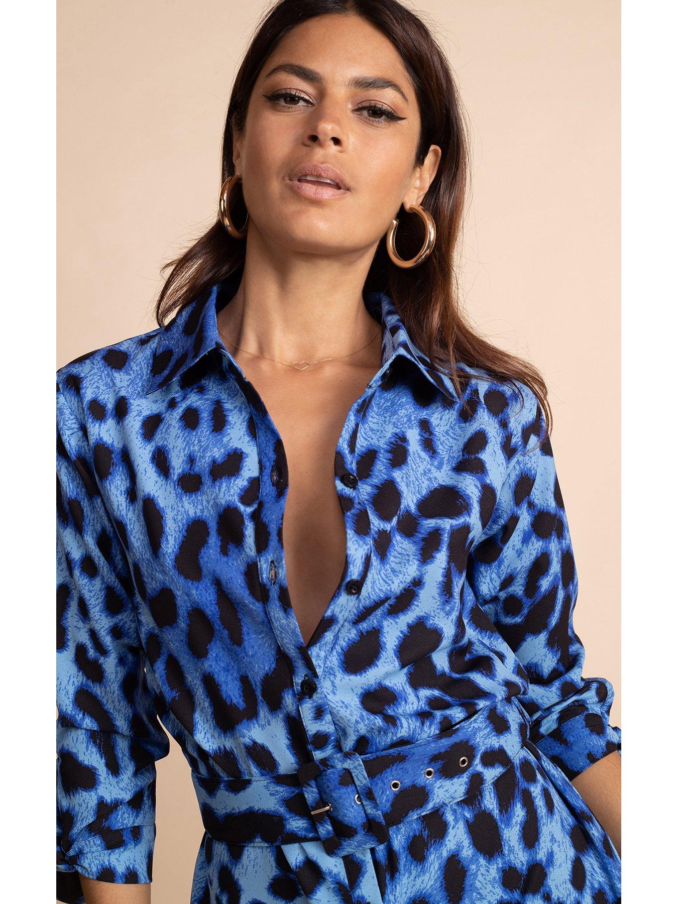 Dancing Leopard Alva Blue Leopard Midi Shirt Dress Very