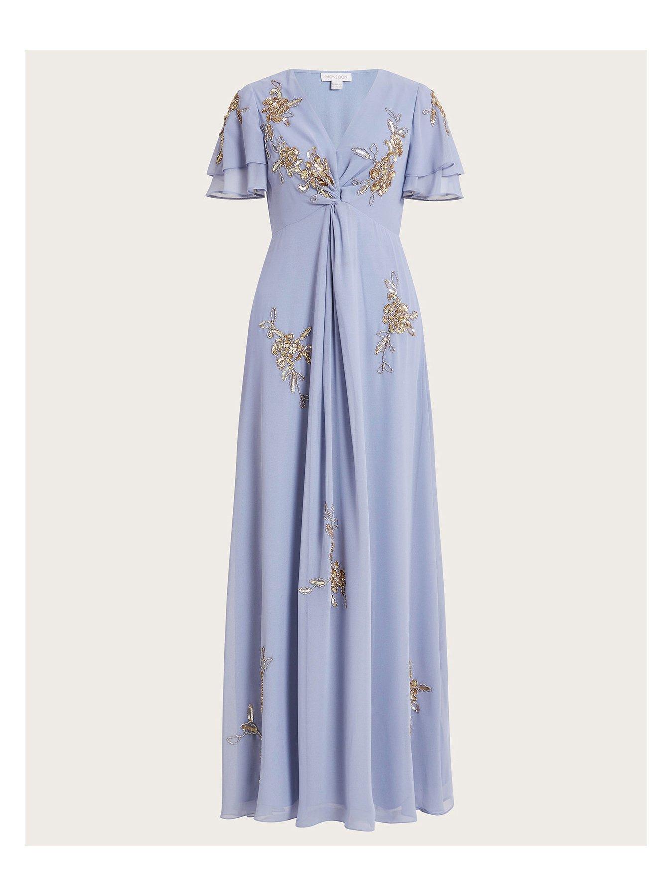 sachin and babi light blue dress AGUA BY AGUA BENDITA Arcilla Paramo embellished embroidered tulle maxi dress