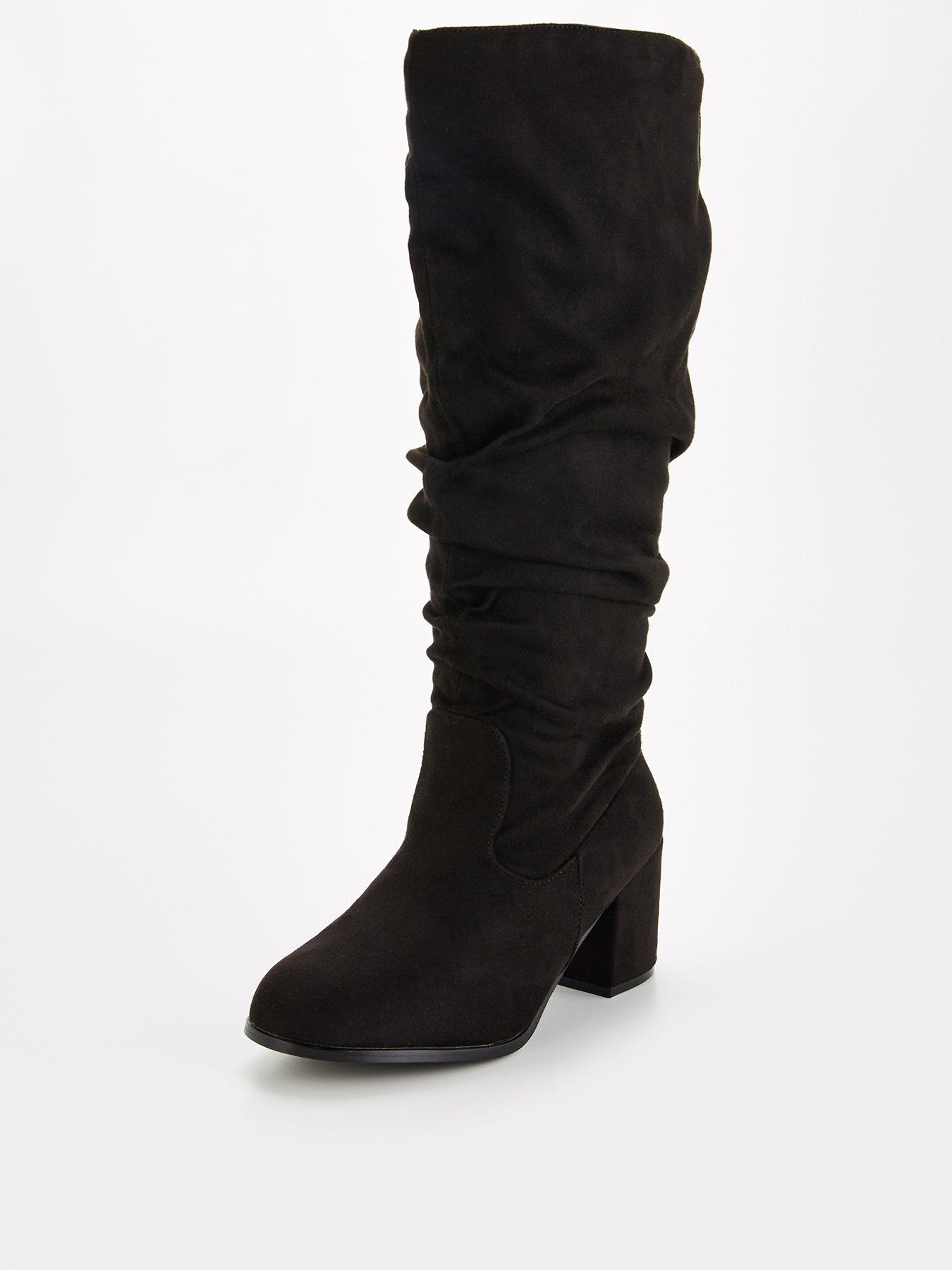 Black suede knee high boots wide fit best sale