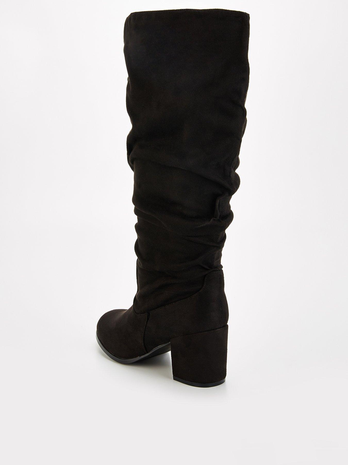 V by Very Extra Wide Fit Knee High Slouch Boot With Wider Fitting Calf Black Very