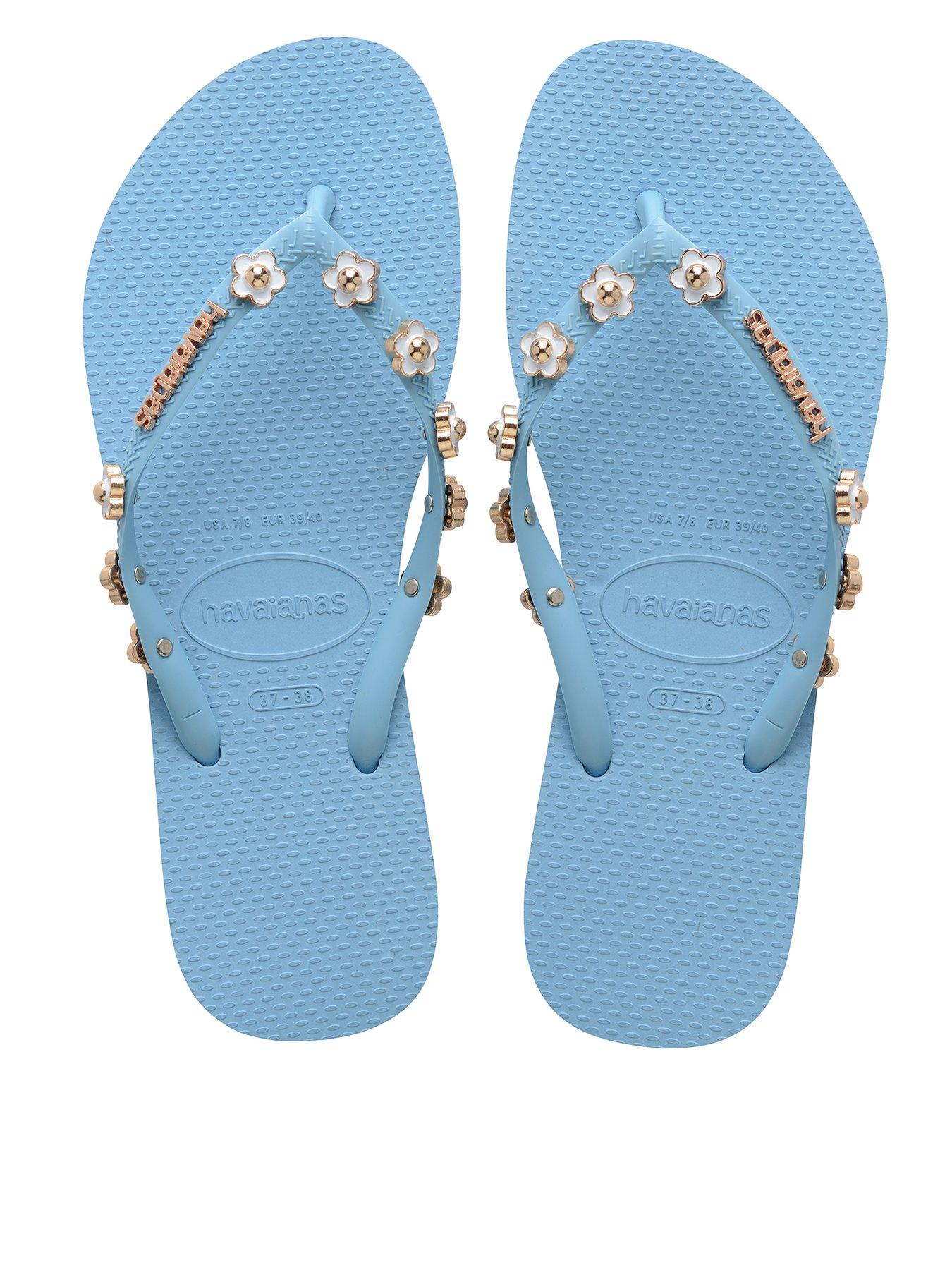 Slim Stylish Floral Embellished Flip Flops Lavender Blue