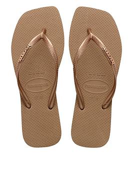 havaianas square toe logo metallic flip flops - rose gold