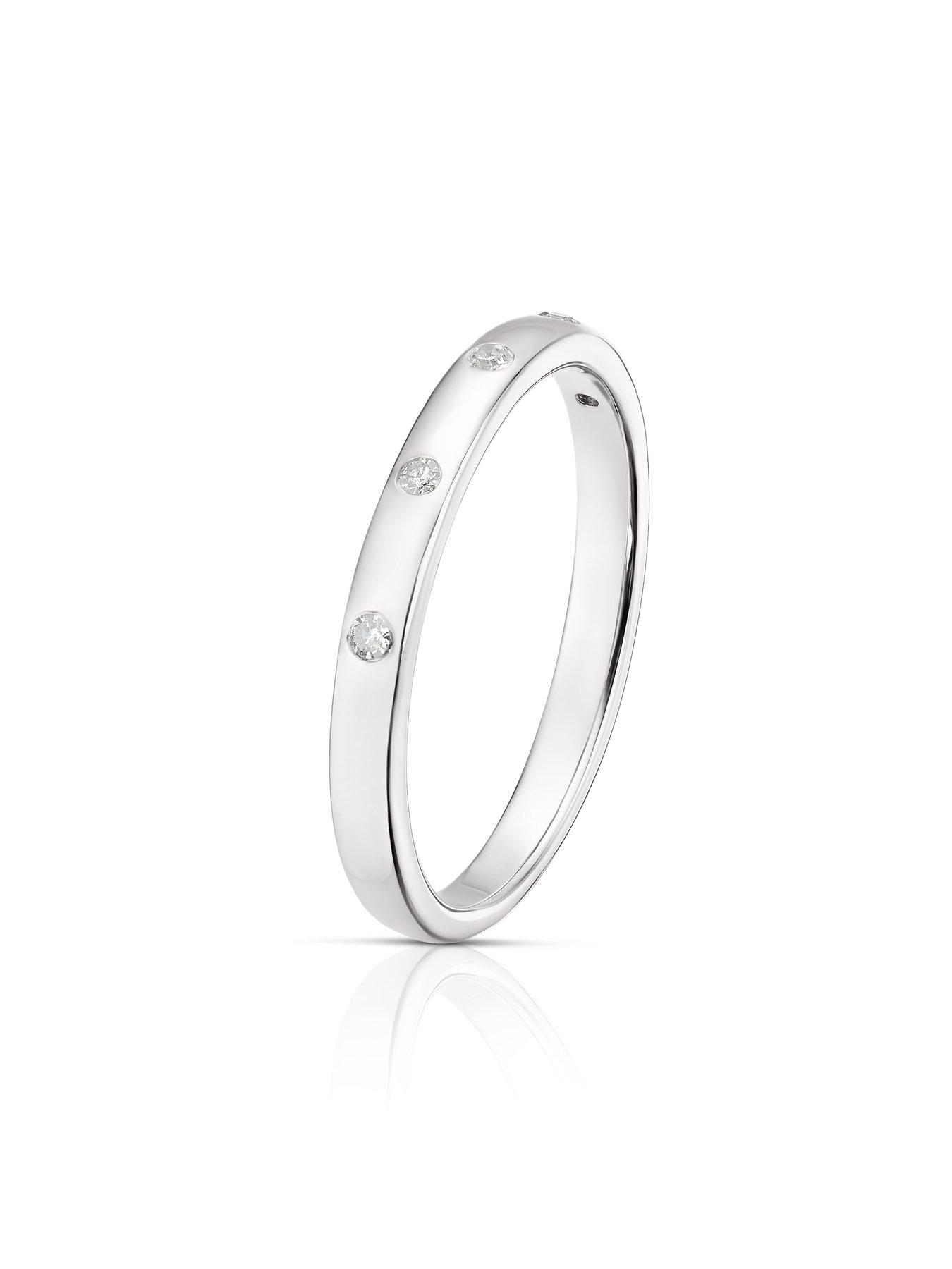 Sterling Silver Engagement Ring. 0.05ct Diamond Swiss Set Ring
