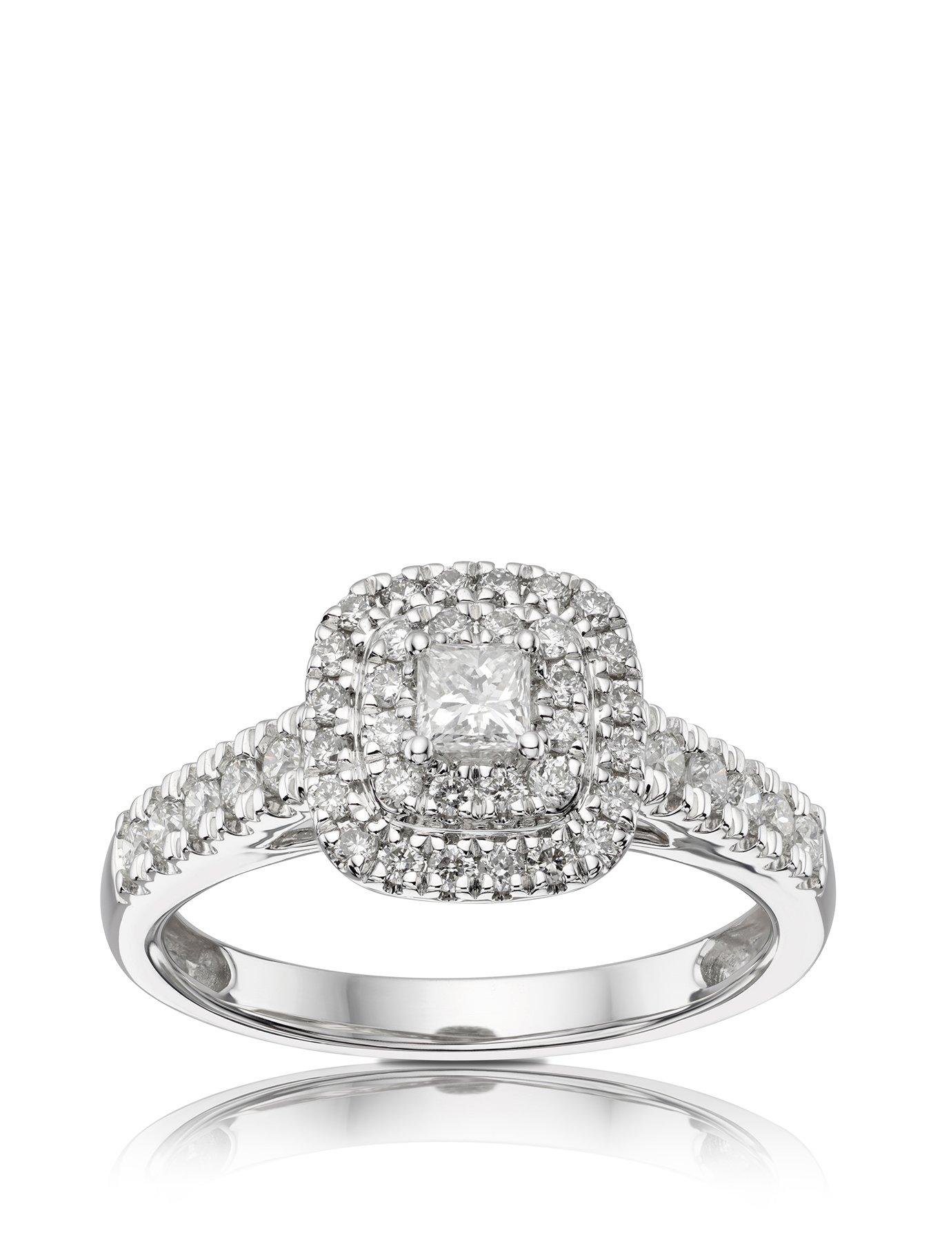 Product photograph of Ernest Jones 18ct White Gold 0 50ct Total Diamond Princess Halo Ring from very.co.uk