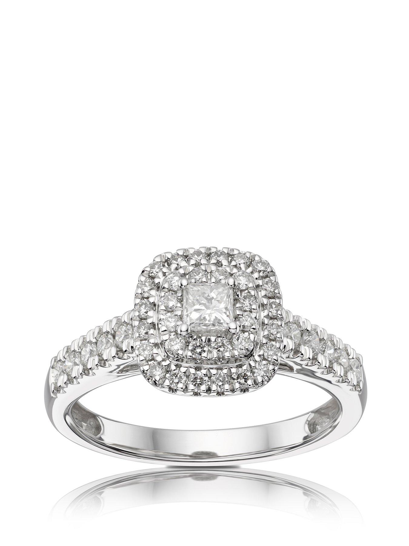 Ernest Jones 18ct White Gold 0.50ct Total Diamond Princess Halo Ring