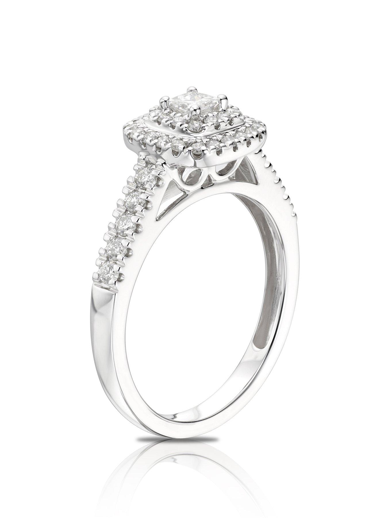 Ernest Jones 18ct White Gold 0.50ct Total Diamond Princess Halo Ring ...