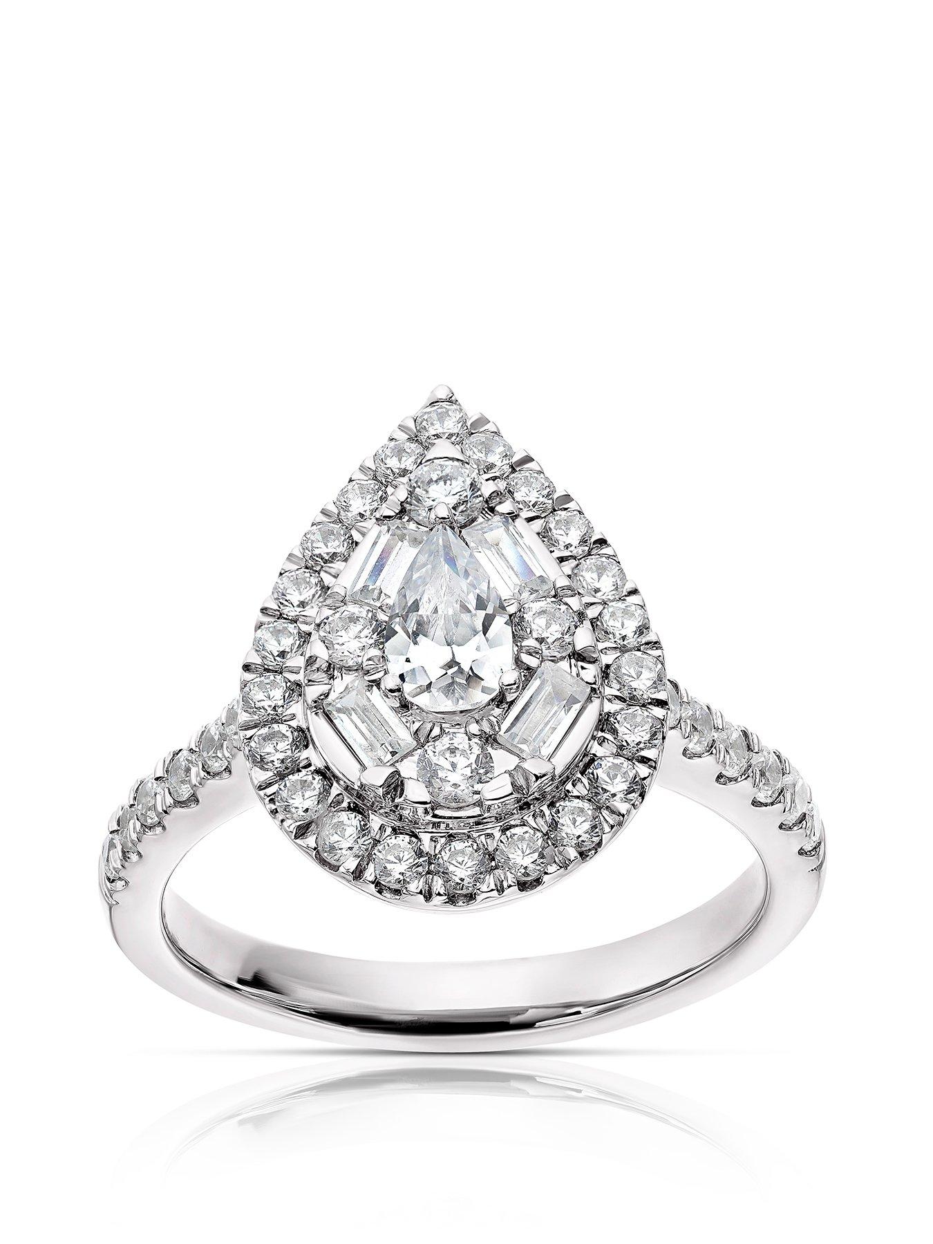 Product photograph of Ernest Jones Platinum 1ct Diamond Pear Shape Cluster Ring from very.co.uk