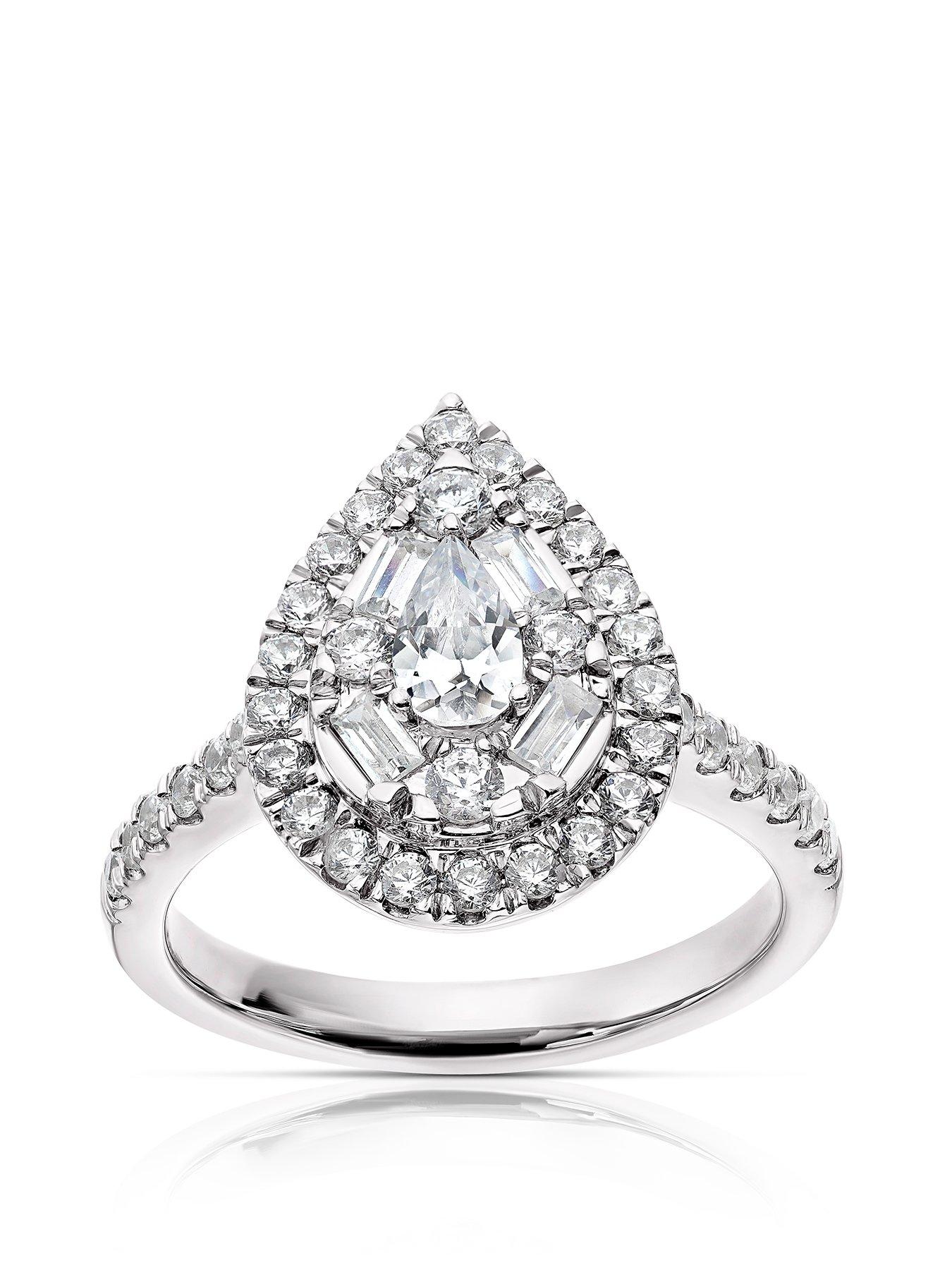 Ernest Jones Platinum Engagement Ring. 1ct Diamond Pear Shape Cluster Ring