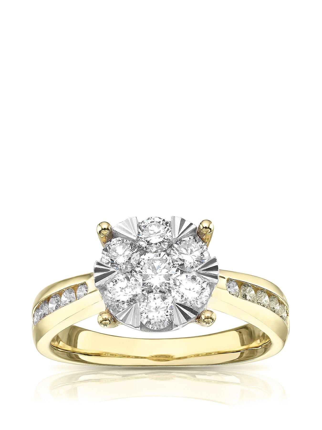 Product photograph of Ernest Jones 9ct Yellow Gold Engagement Ring 1ct Total Diamond Cluster Ring from very.co.uk
