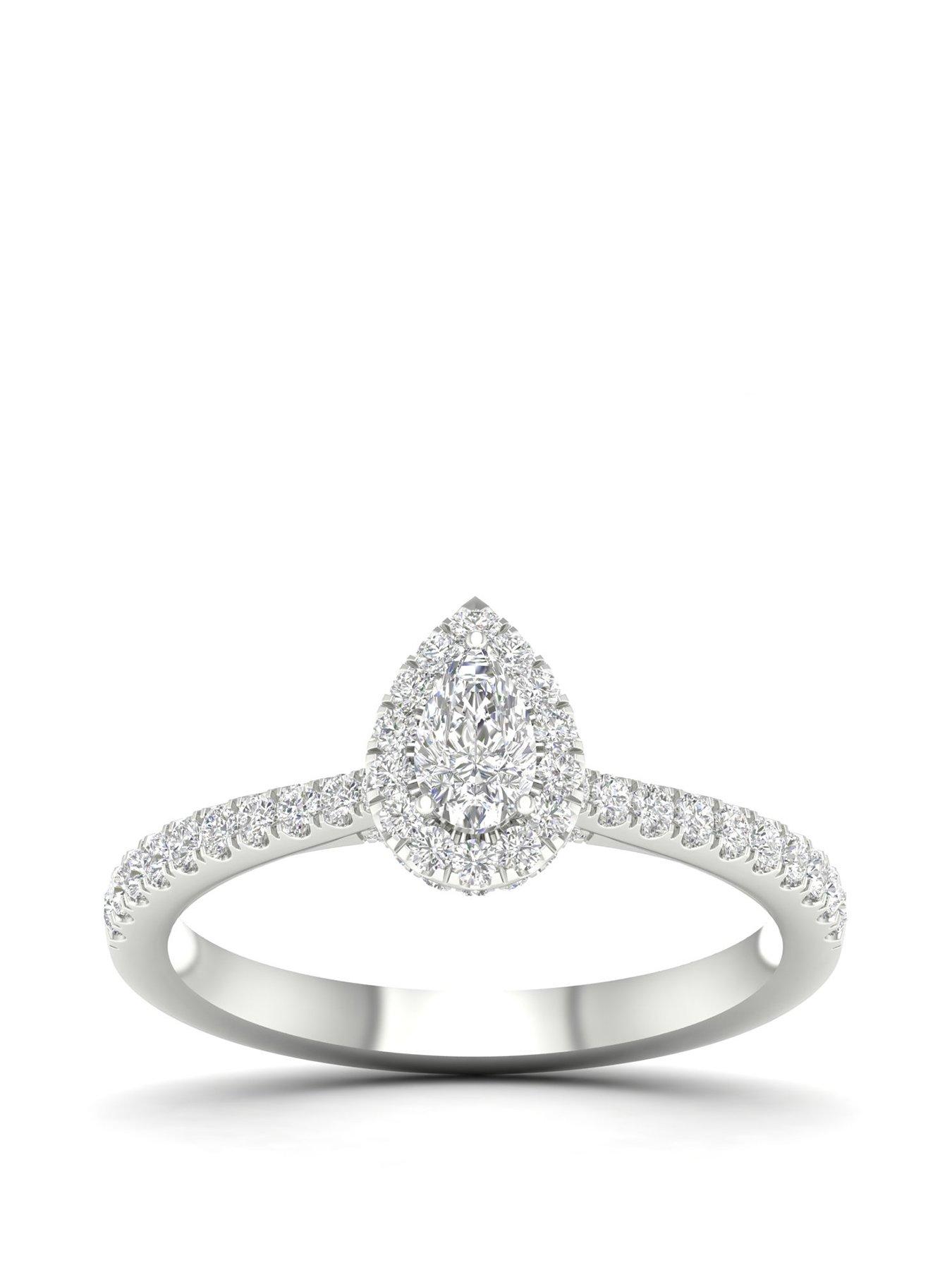 Product photograph of Ernest Jones 18ct White Gold Platinum 0 50ct Diamond Pear Halo Ring from very.co.uk