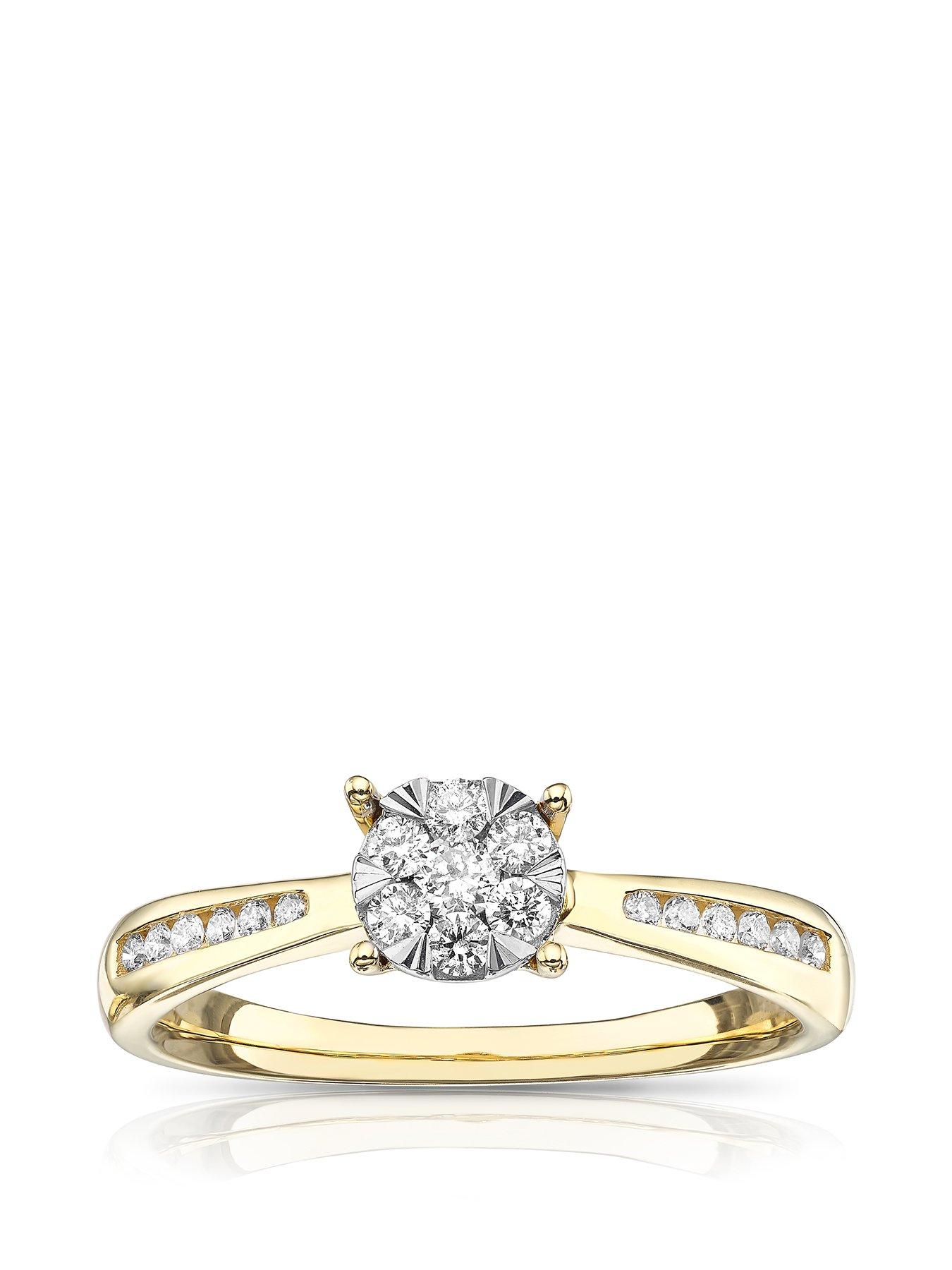 Product photograph of Ernest Jones 9ct Gold 0 25ct Total Diamond Cluster Ring from very.co.uk