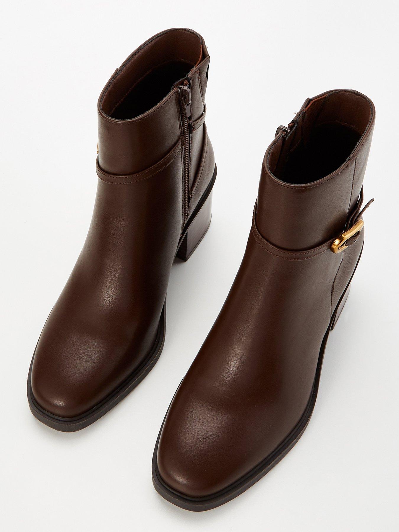 Brown leather boots wide fit sales