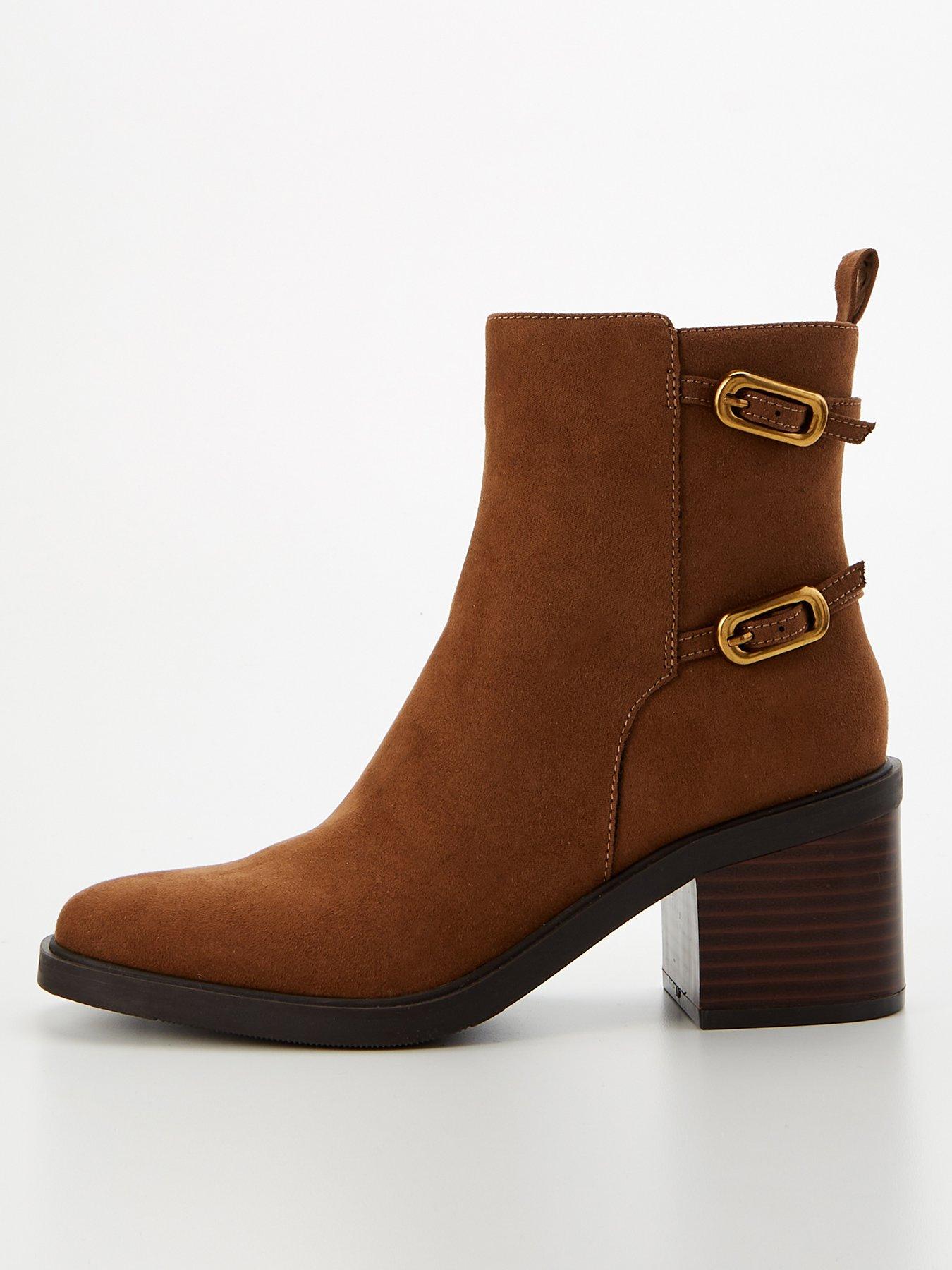 Brown suede block heel ankle boots best sale