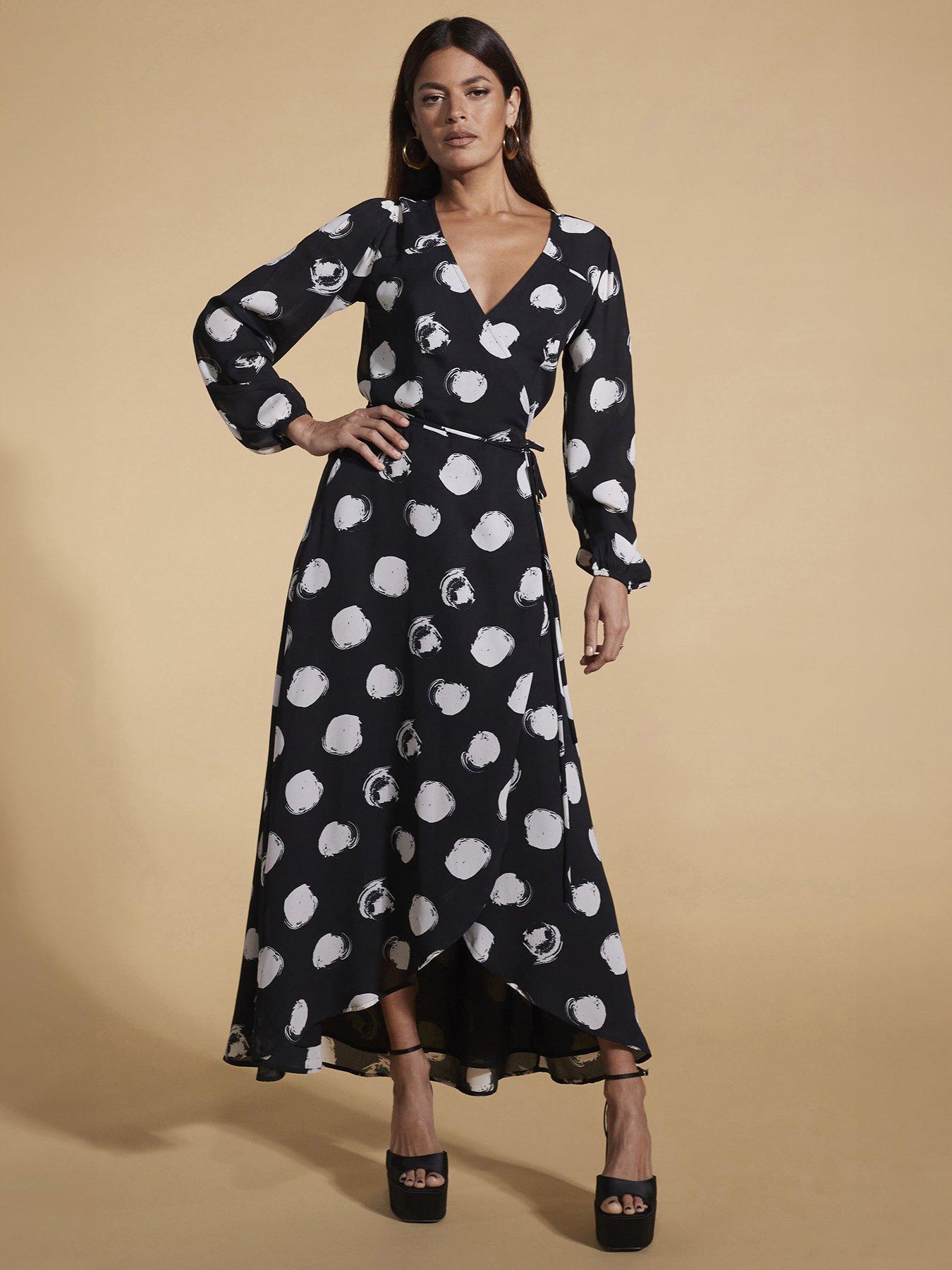 Dancing Leopard Jagger Mono Spot Wrap Maxi Dress - Black/White | Very.co.uk