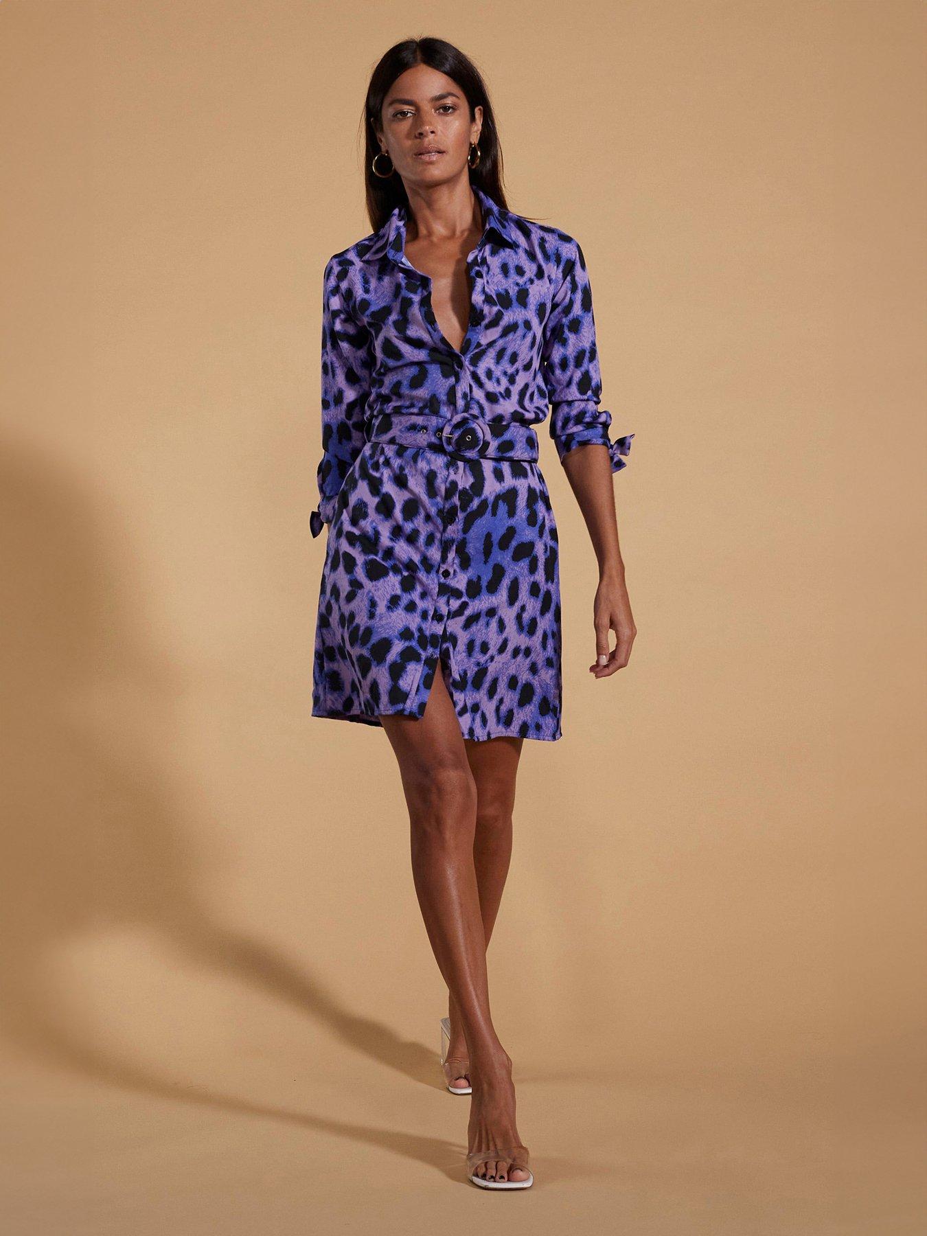 Jonah Lilac Leopard Mini Shirt Dress Purple