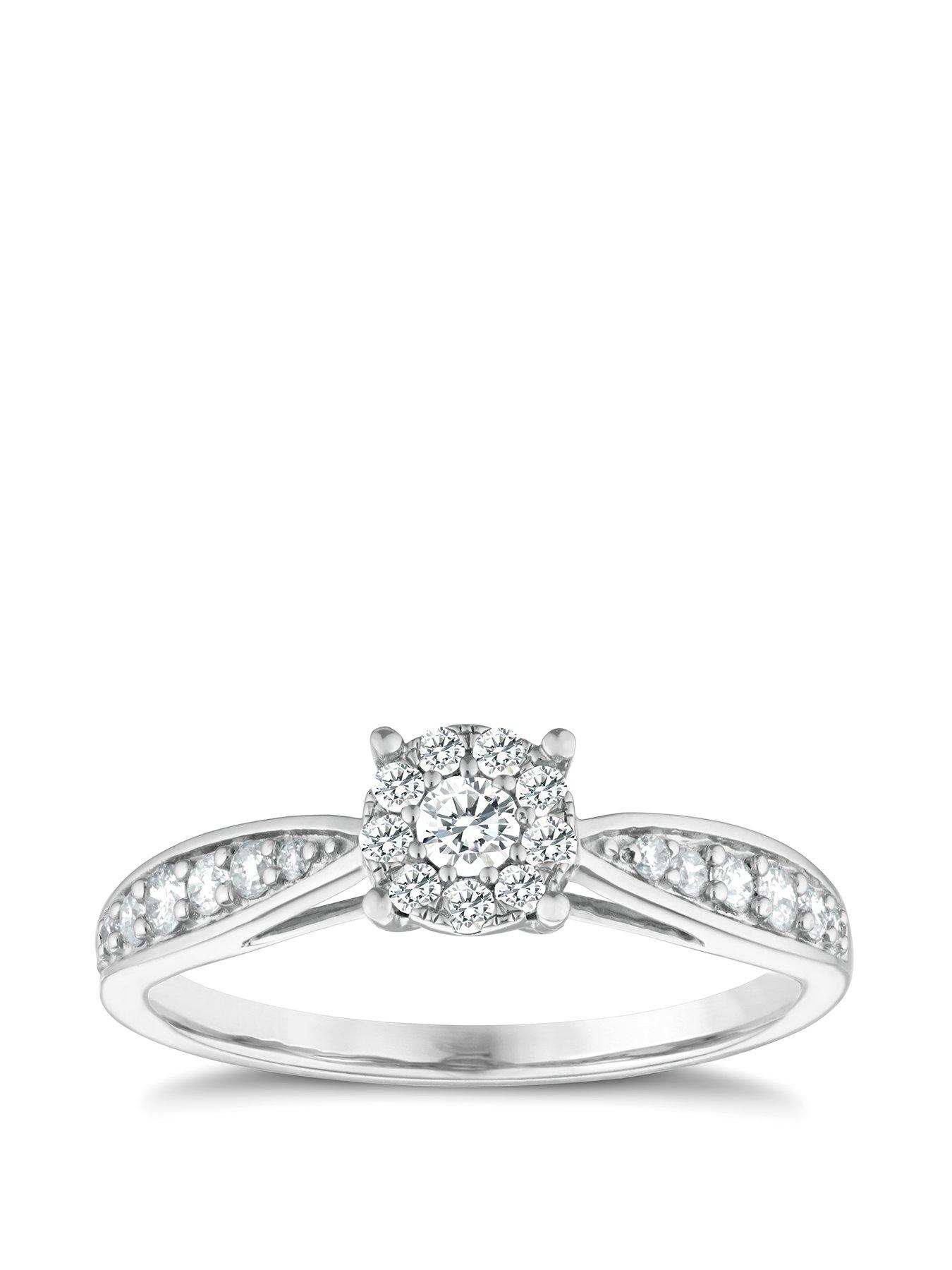 Product photograph of Ernest Jones 9ct White Gold 0 33ct Total Diamond Halo Cluster Ring from very.co.uk