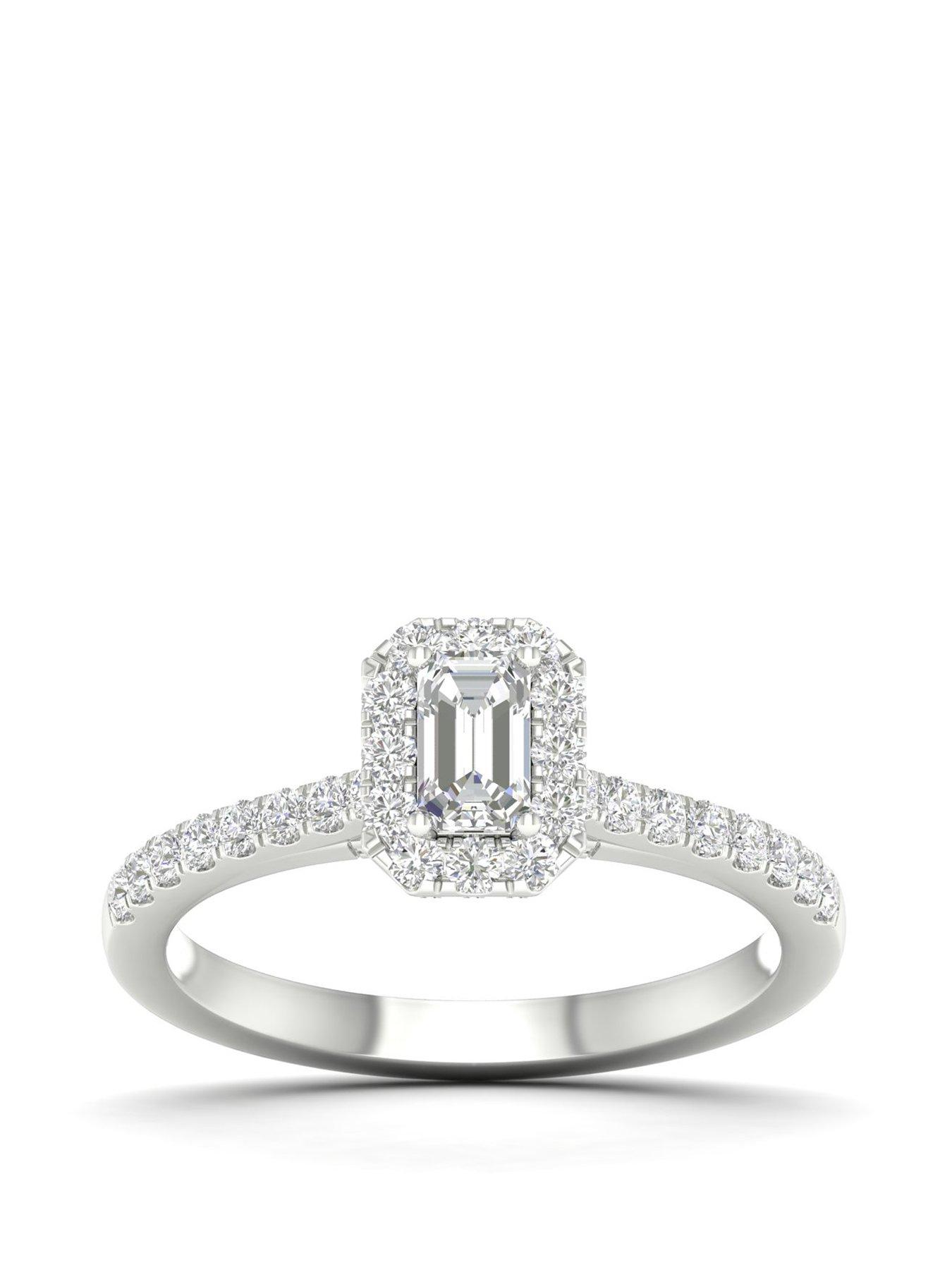 Product photograph of Ernest Jones 18ct White Gold Amp Platinum 0 66ct Diamond Halo Ring from very.co.uk