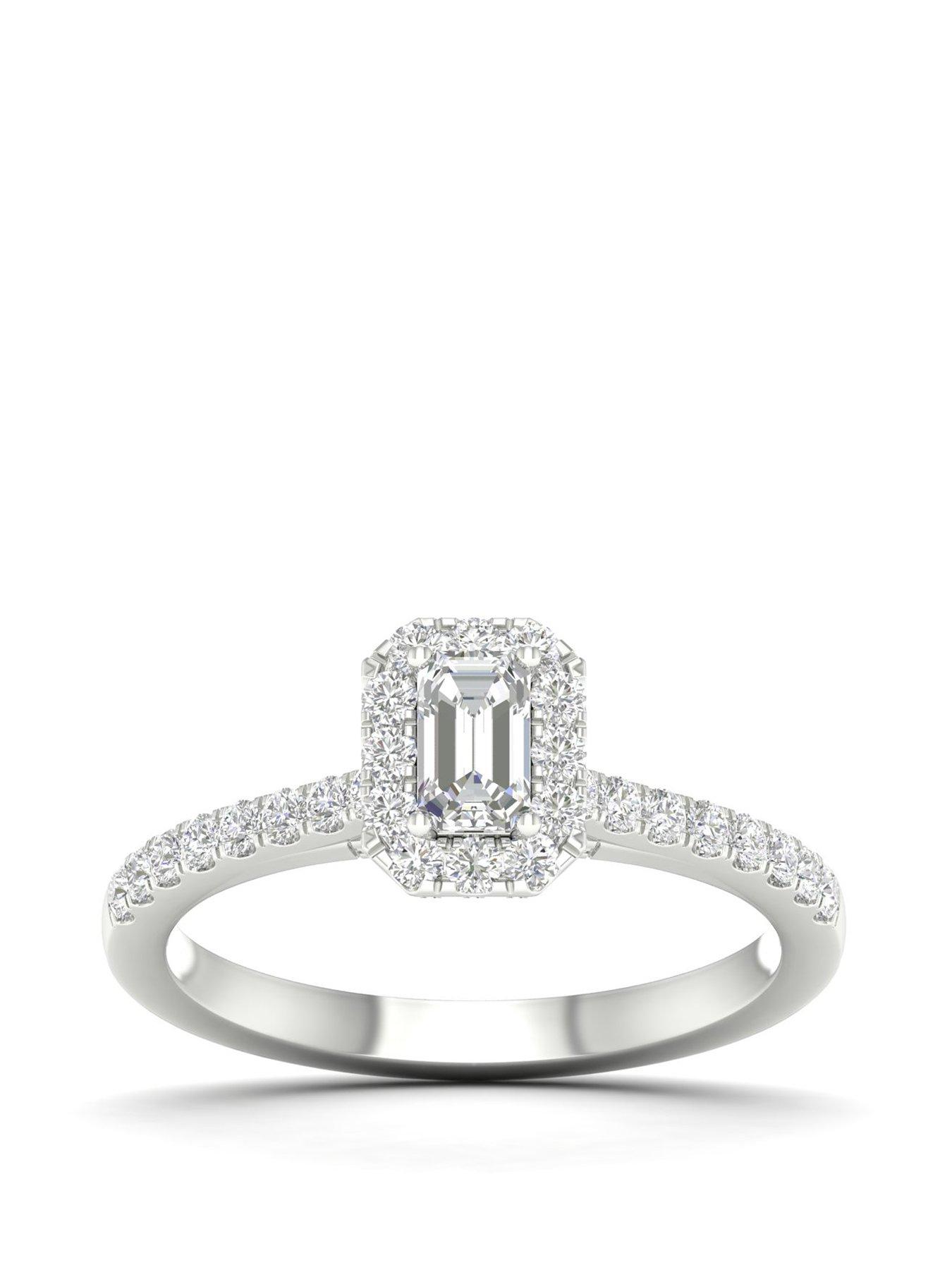 Image 1 of 8 of Ernest Jones 18ct White Gold &amp; Platinum 0.66ct Diamond Halo Ring