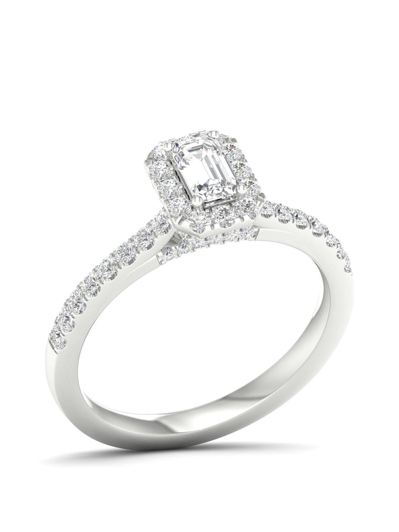 Ernest Jones 18ct White Gold & Platinum 0.66ct Diamond Halo Ring | Very ...