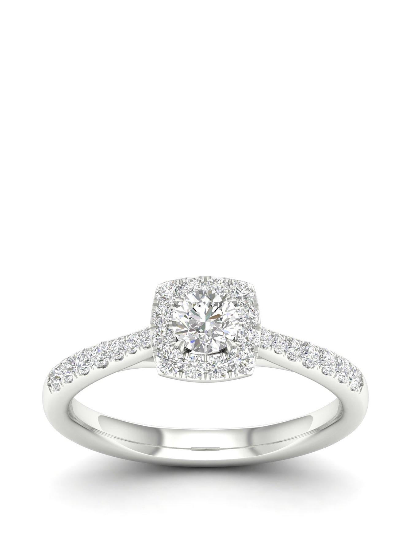 Product photograph of Ernest Jones 18ct White Gold Amp Platinum 0 50ct Total Diamond Halo Ring from very.co.uk