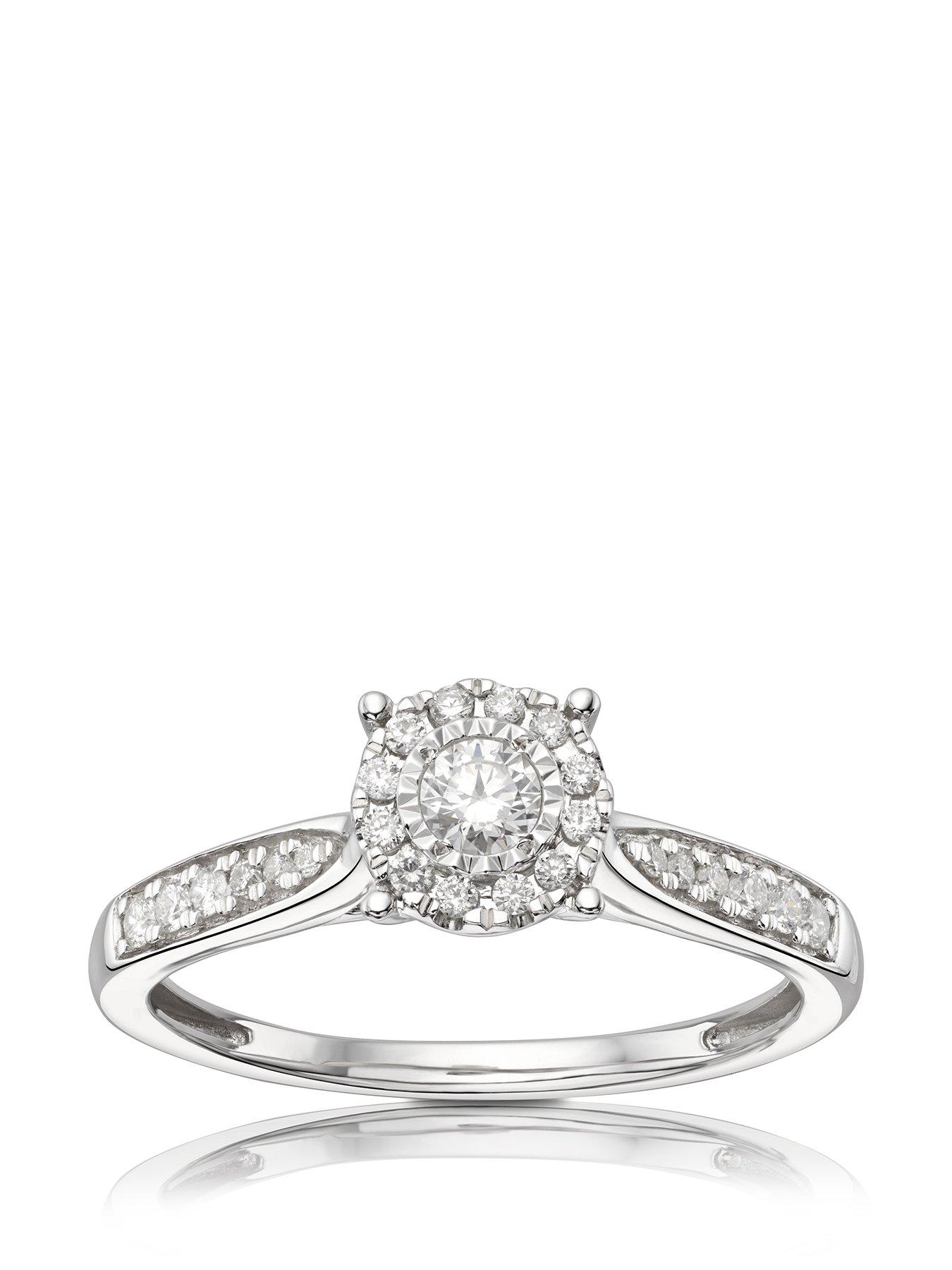 Product photograph of Ernest Jones 9ct White Gold 0 25ct Total Diamond Illusion Cluster Ring from very.co.uk