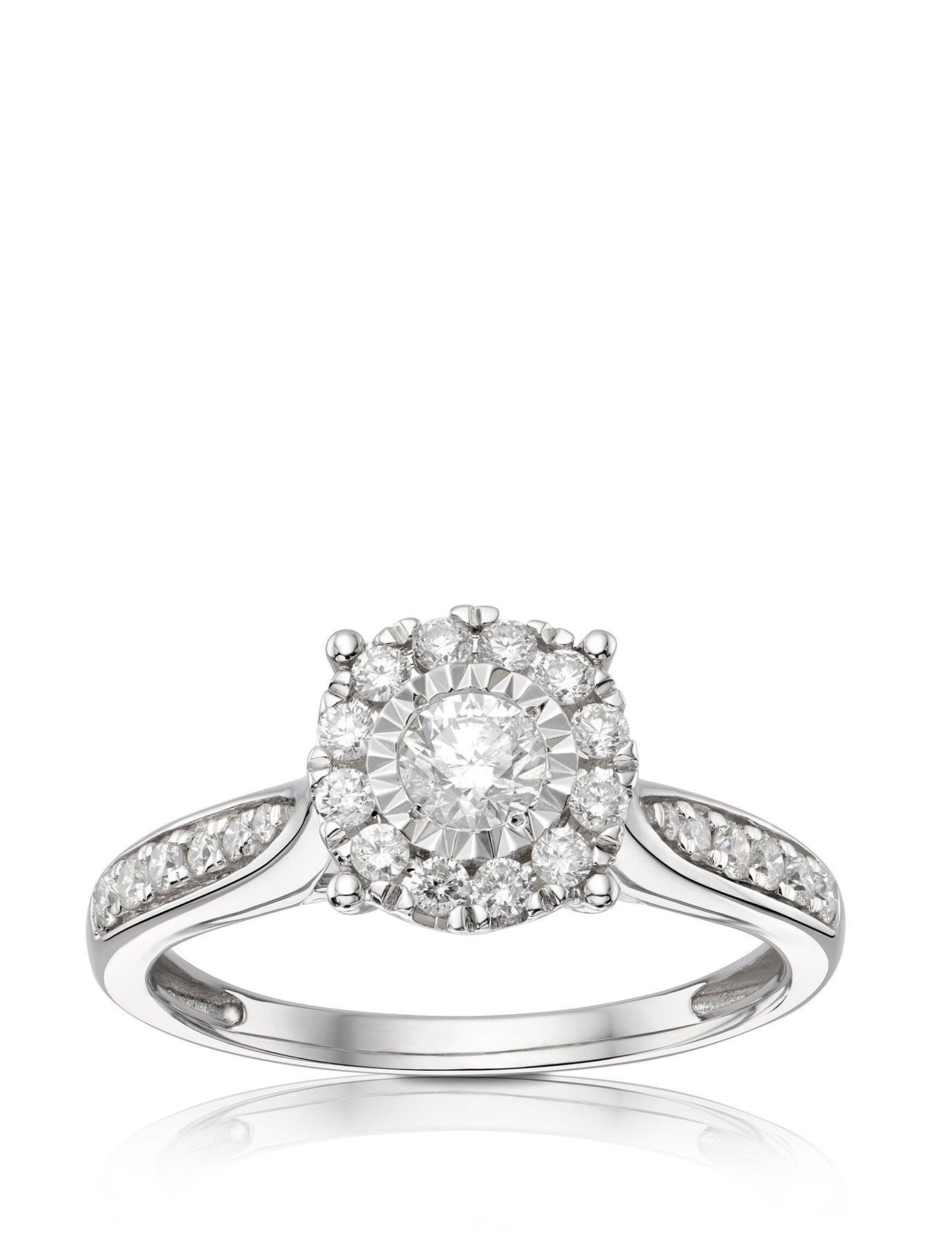 Product photograph of Ernest Jones 9ct White Gold 0 50ct Total Diamond Illusion Cluster Ring from very.co.uk