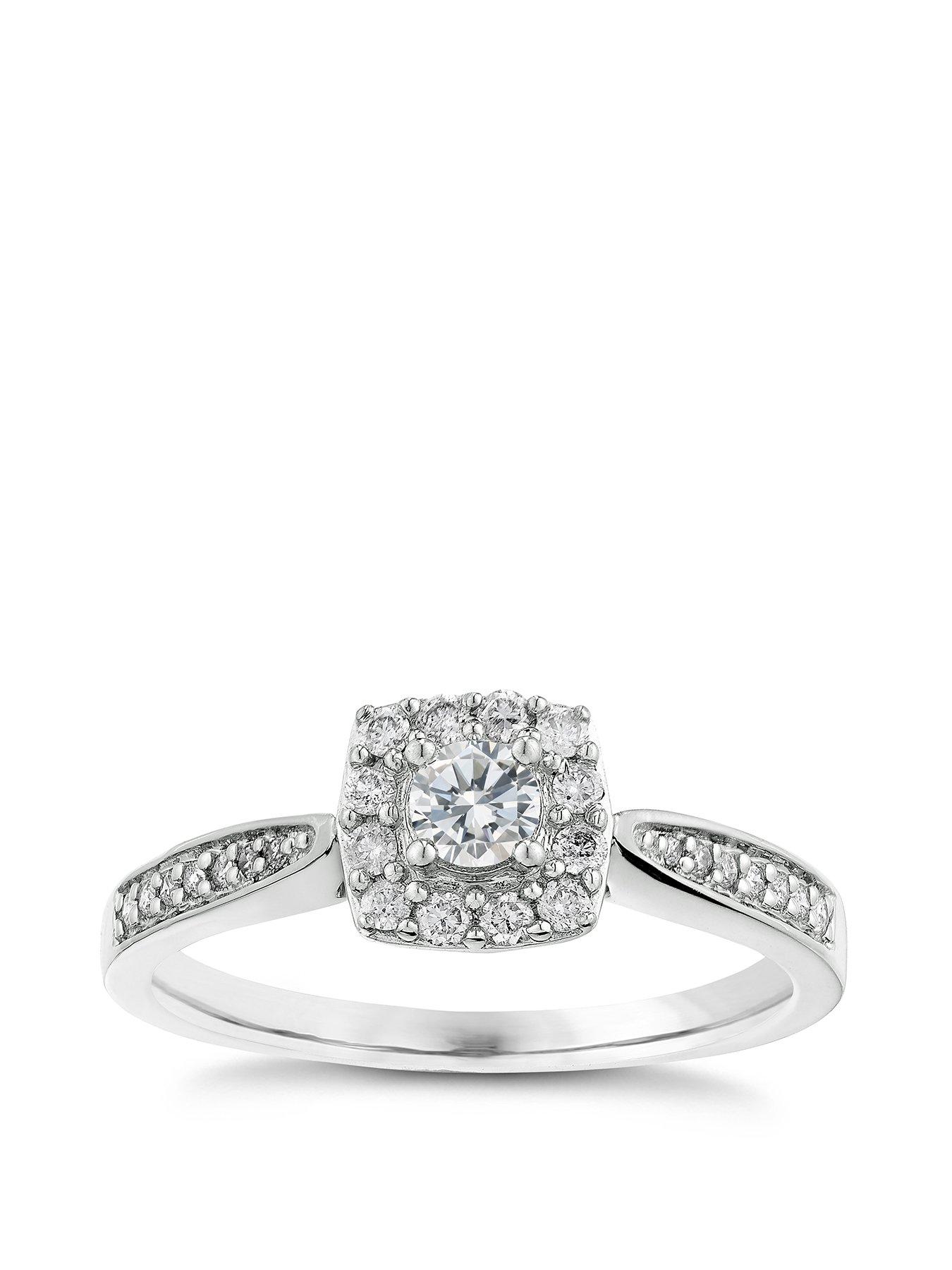 Product photograph of Ernest Jones 9ct White Gold Engagement Ring 0 33ct Diamond Halo Ring from very.co.uk