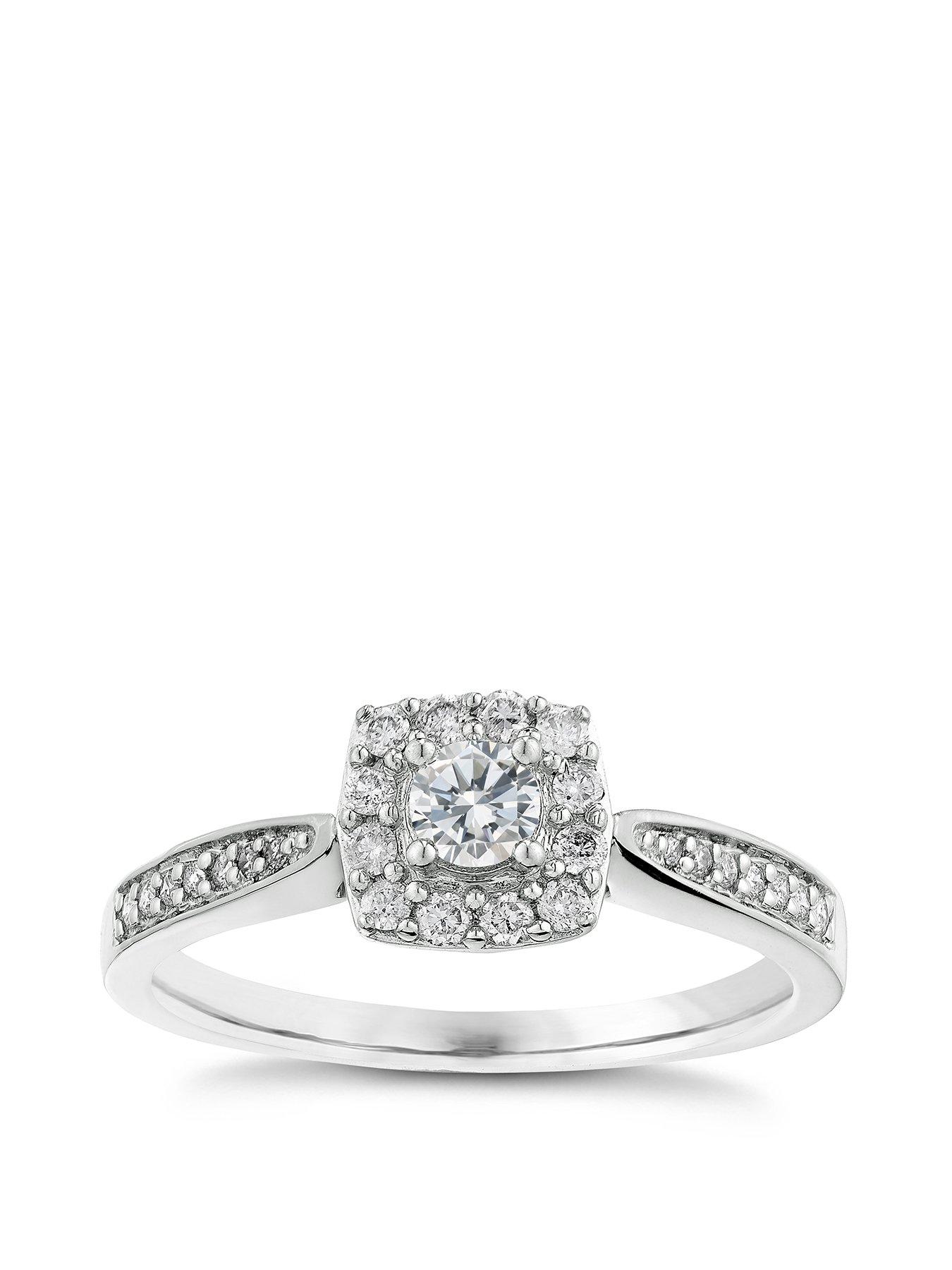 Product photograph of Ernest Jones 9ct White Gold 0 33ct Total Diamond Halo Ring from very.co.uk