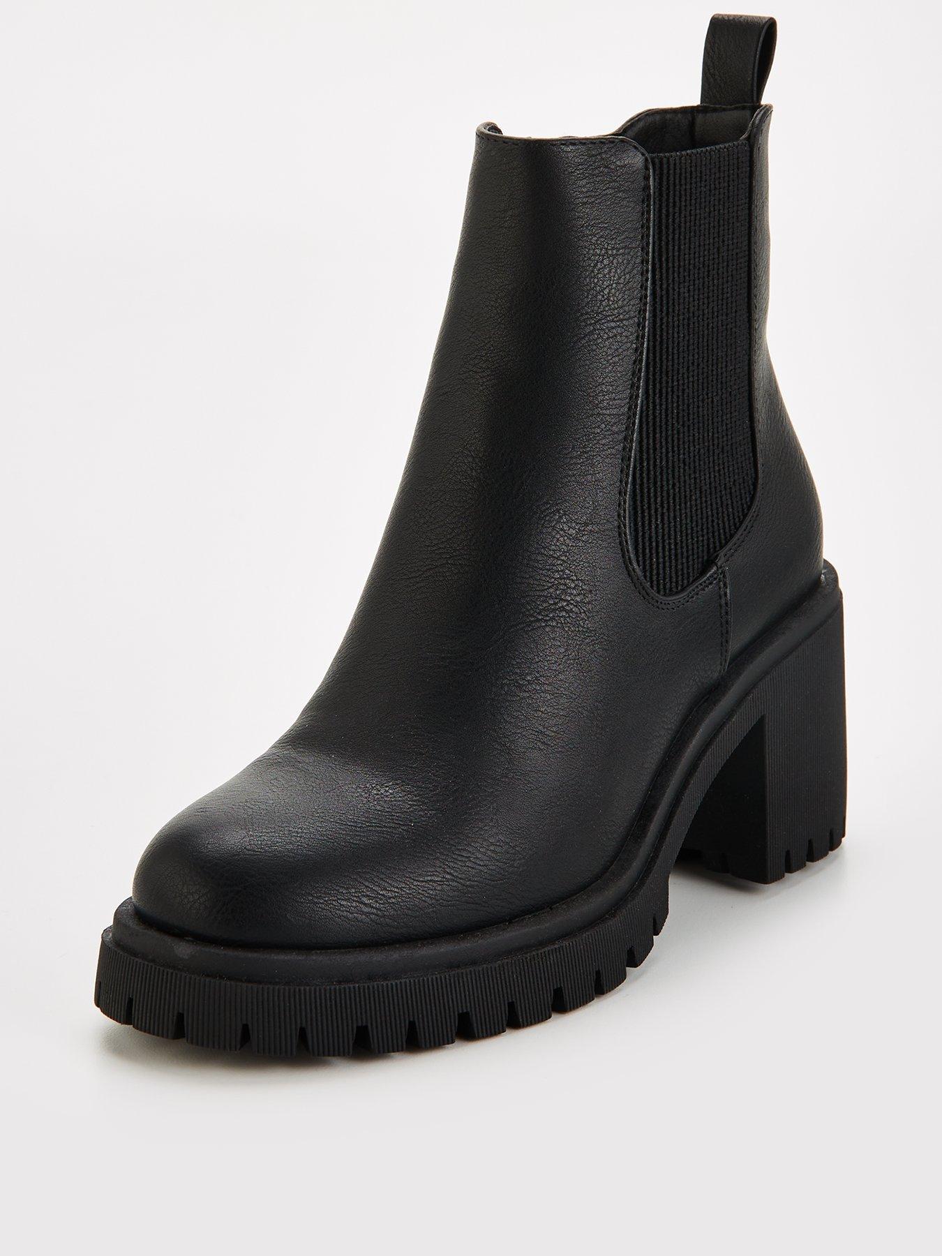 Block Heel Chunky Chelsea Ankle Boot Black