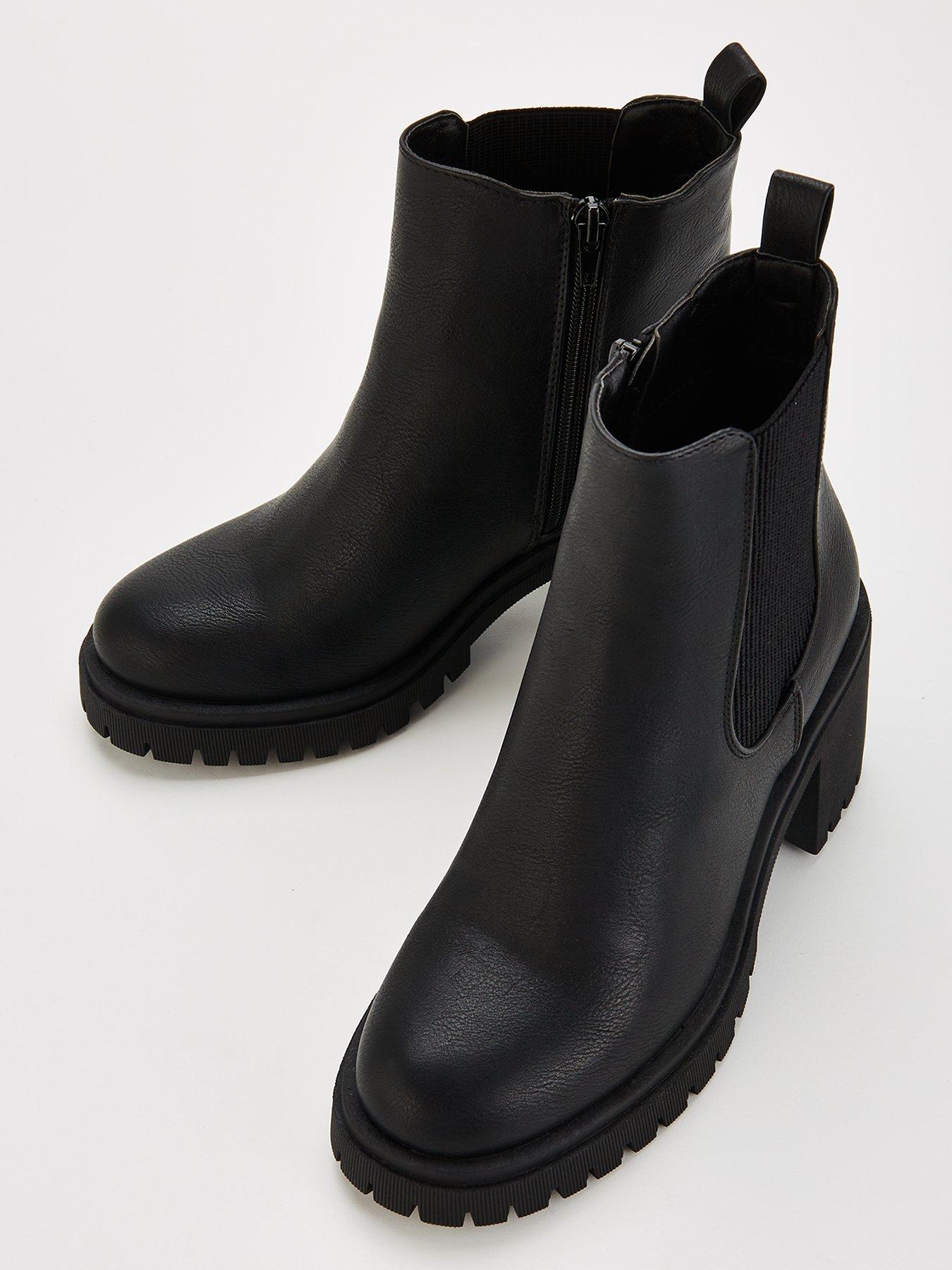 V by Very Block Heel Chunky Chelsea Ankle Boot Black Very