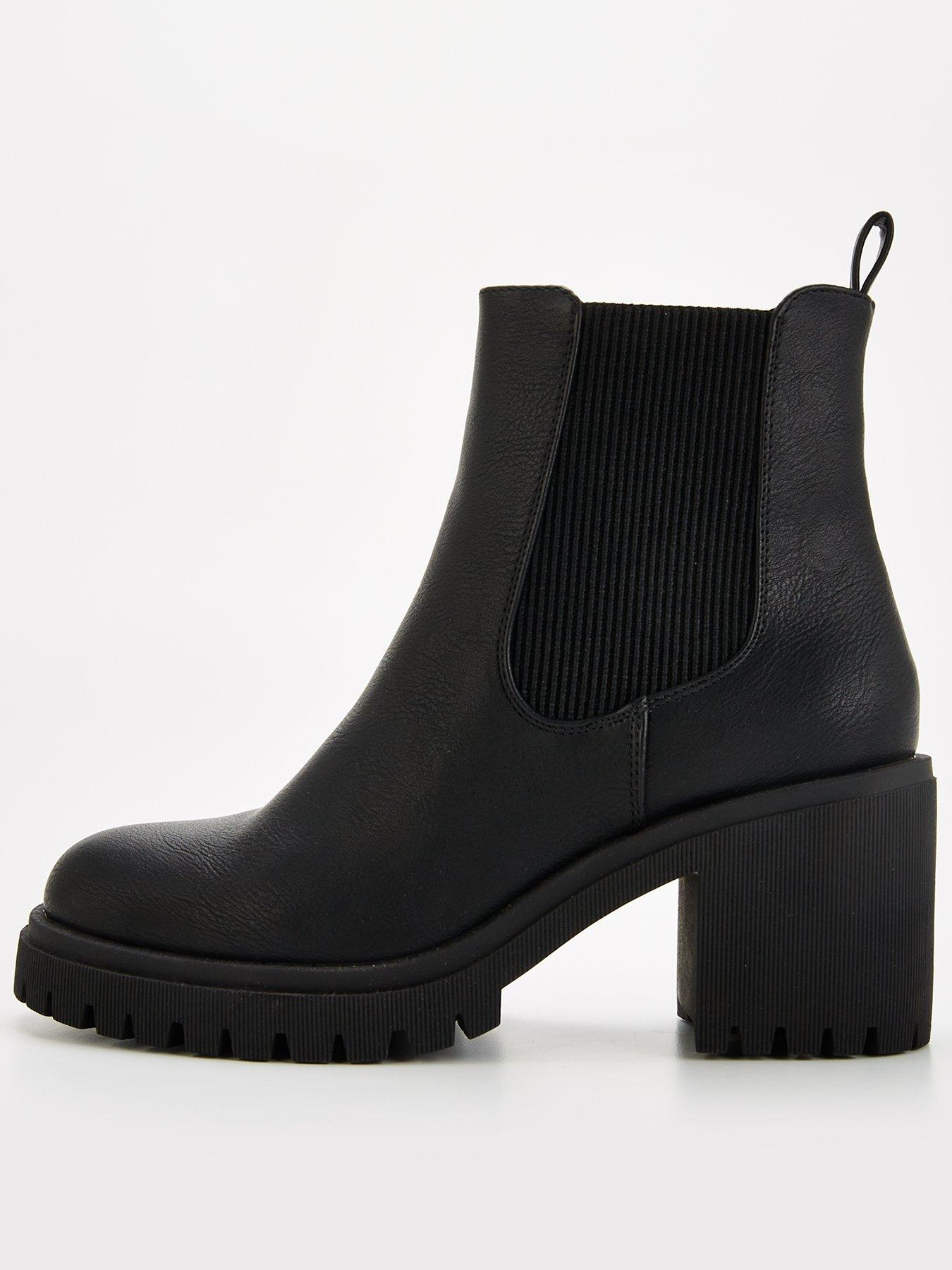 undefined Wide Block Heel Chunky Chelsea Ankle Boot - Black