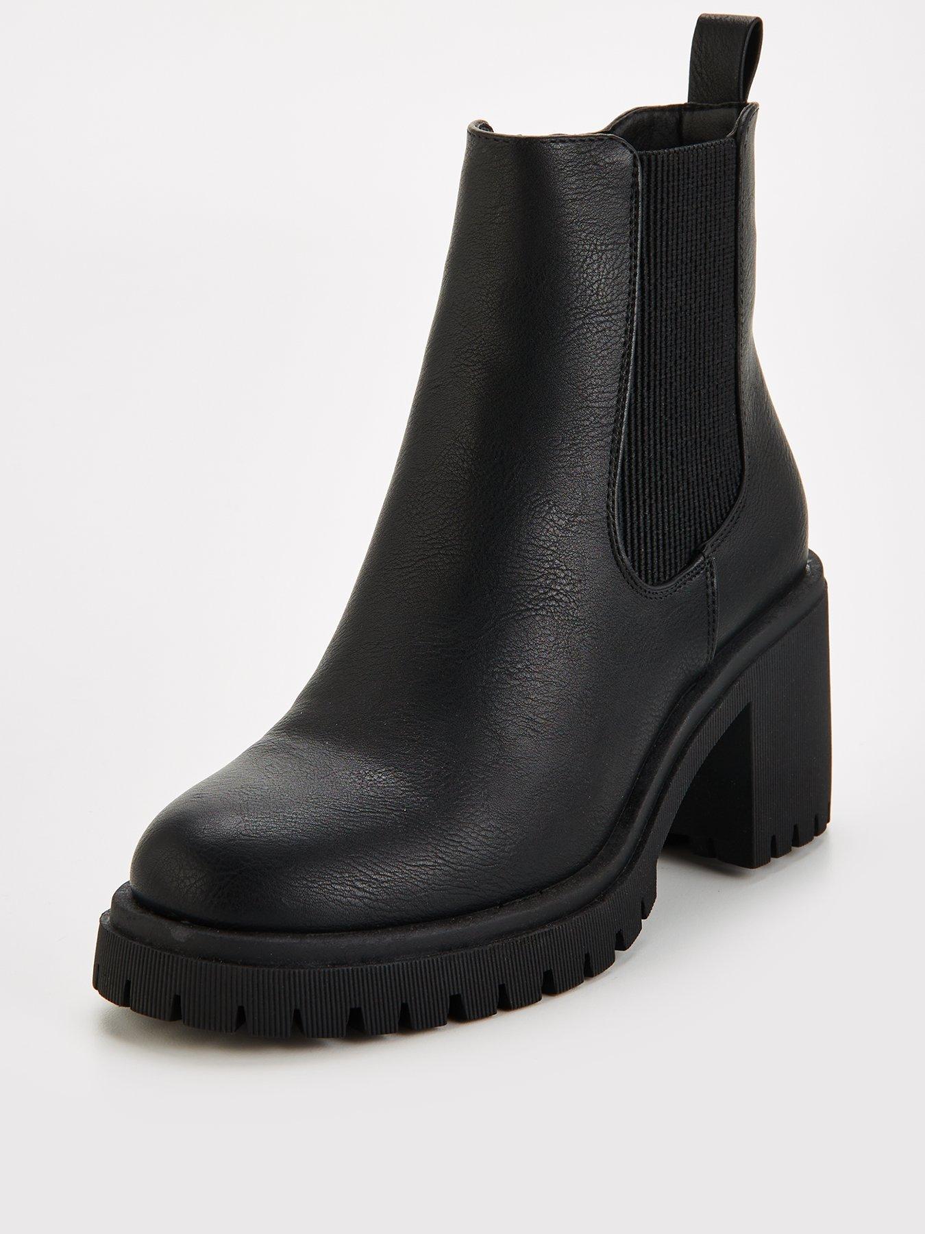 Wide Block Heel Chunky Chelsea Ankle Boot Black