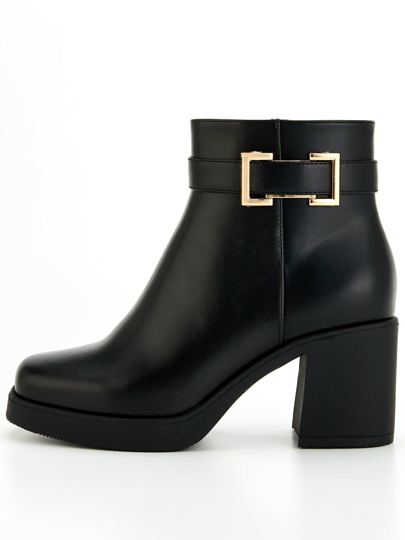 undefined Extra Wide Block Heel Chunky Chelsea Ankle Boot - Black