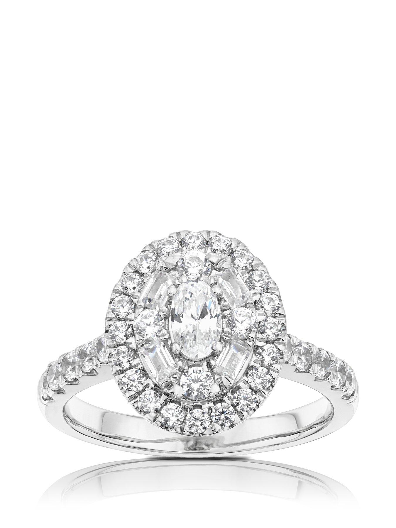 Product photograph of Ernest Jones Platinum 1ct Diamond Oval Shape Cluster Ring from very.co.uk