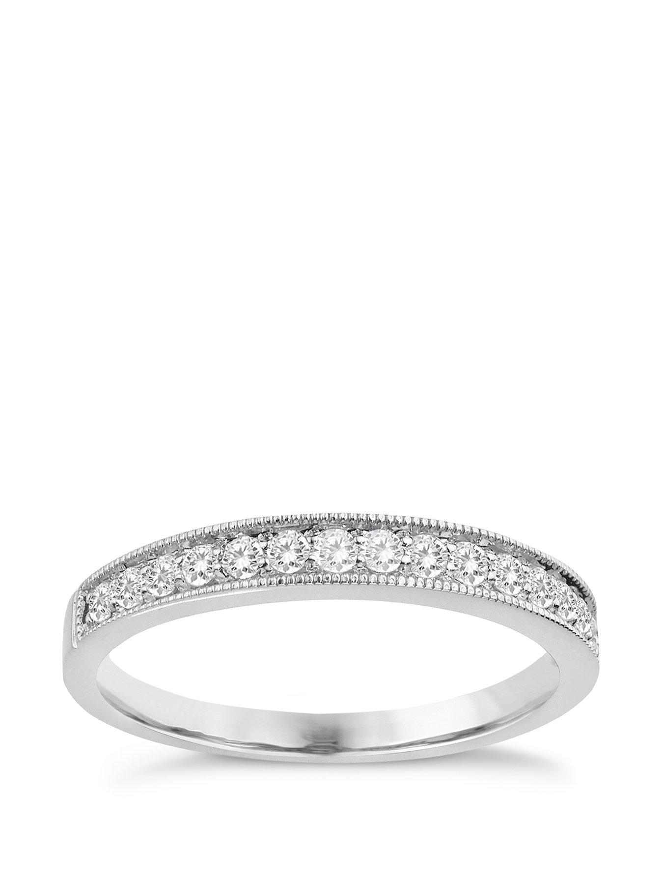 Product photograph of Ernest Jones 9ct White Gold 0 25ct Diamond Mill Grain Ring from very.co.uk