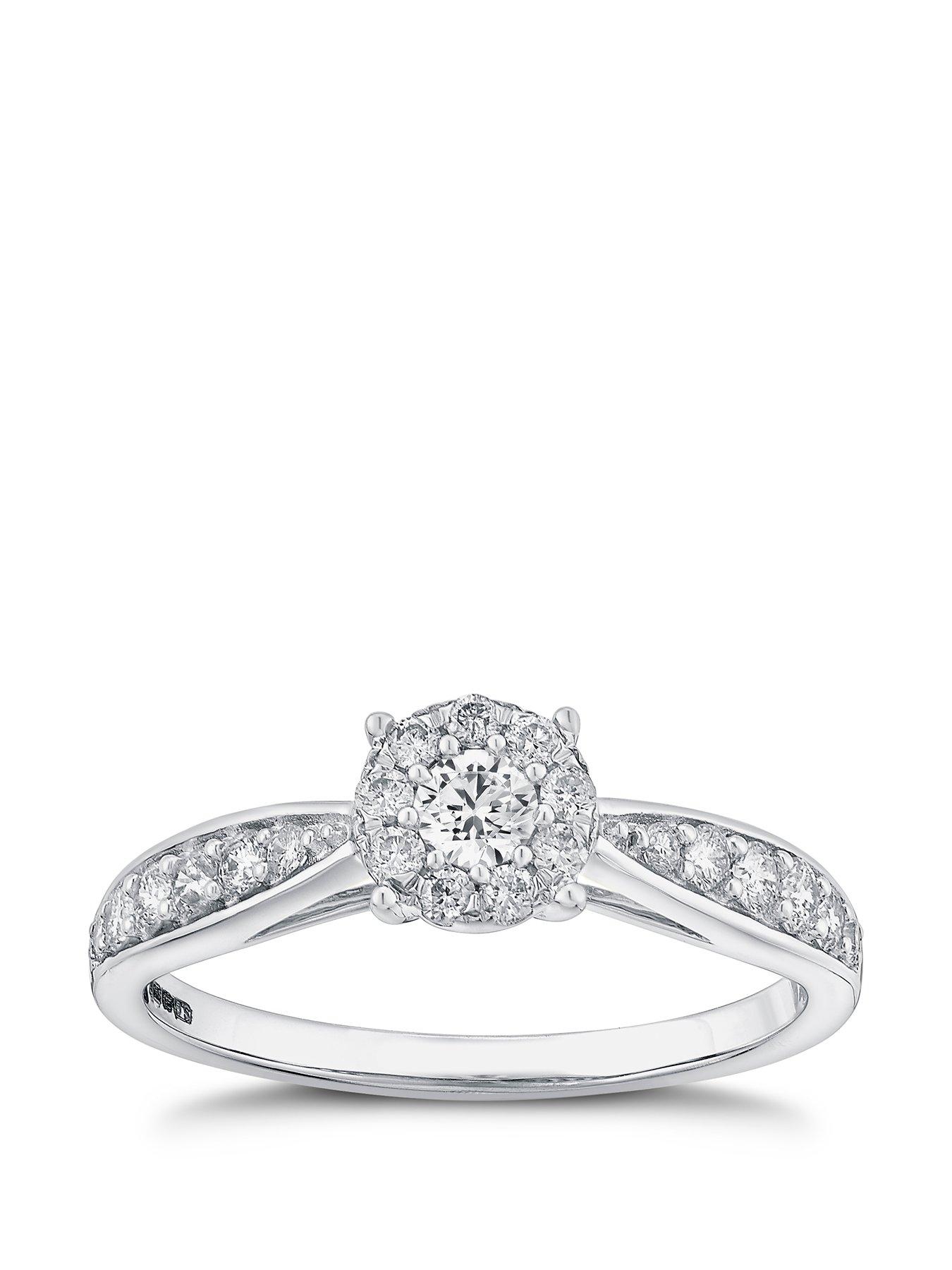 Product photograph of Ernest Jones 9ct White Gold 0 50ct Total Diamond Halo Cluster Ring from very.co.uk