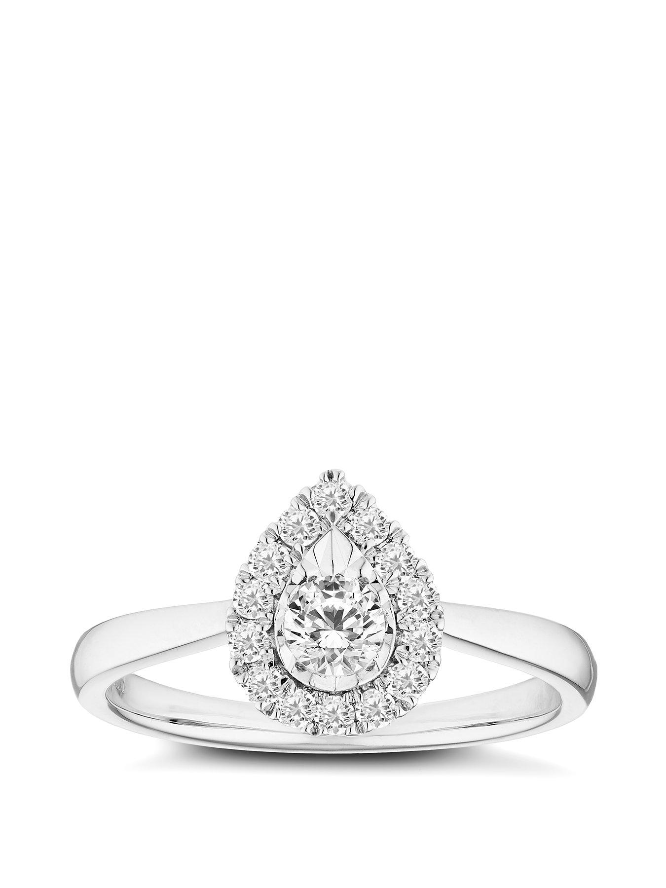 Product photograph of Ernest Jones 9ct White Gold 0 33ct Total Diamond Pear Shaped Halo Ring from very.co.uk