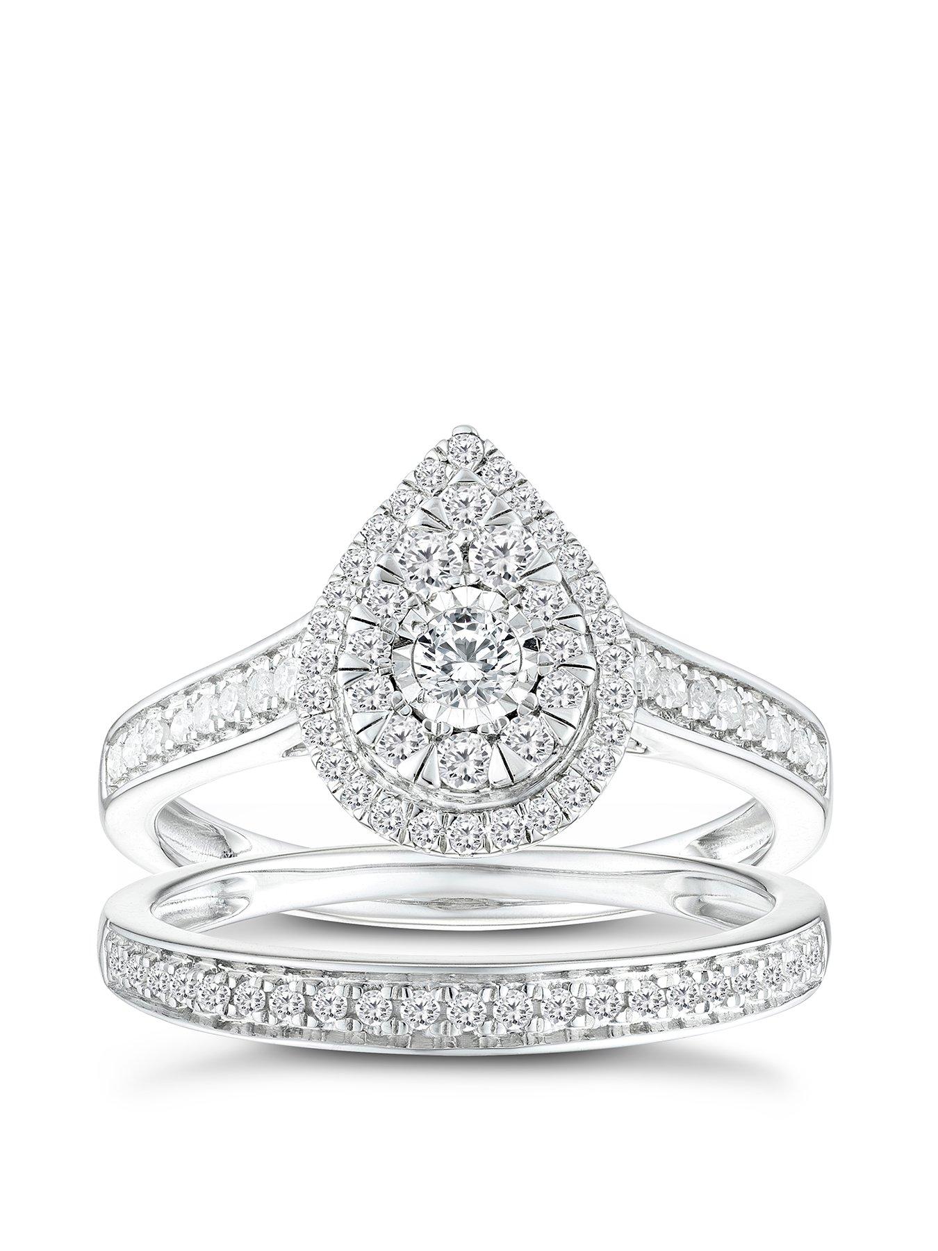 Product photograph of Ernest Jones 9ct White Gold 0 50ct Total Diamond Pear Halo Bridal Set from very.co.uk