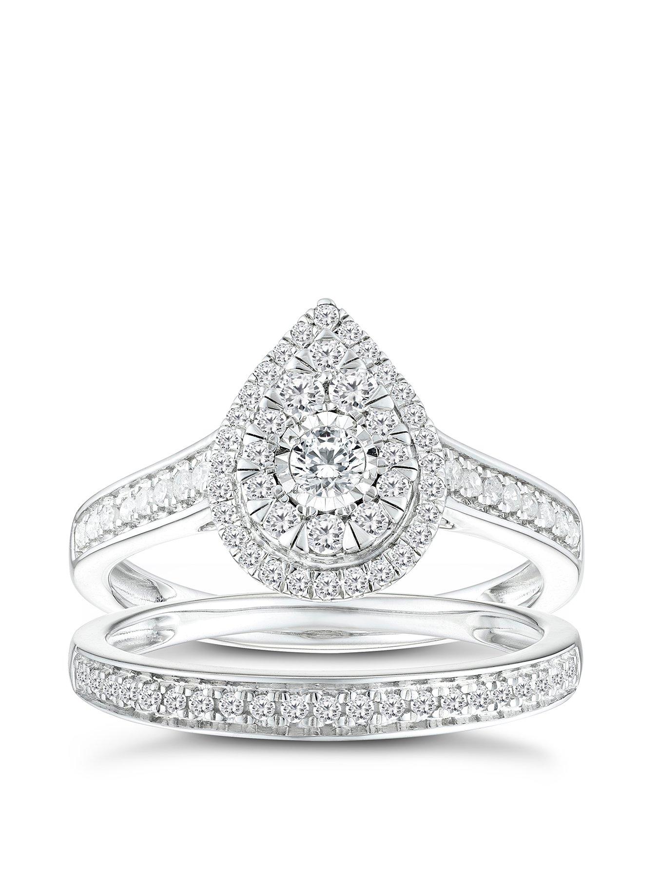 Image 1 of 5 of Ernest Jones 9ct White Gold 0.50ct Total Diamond Pear Halo Bridal Set