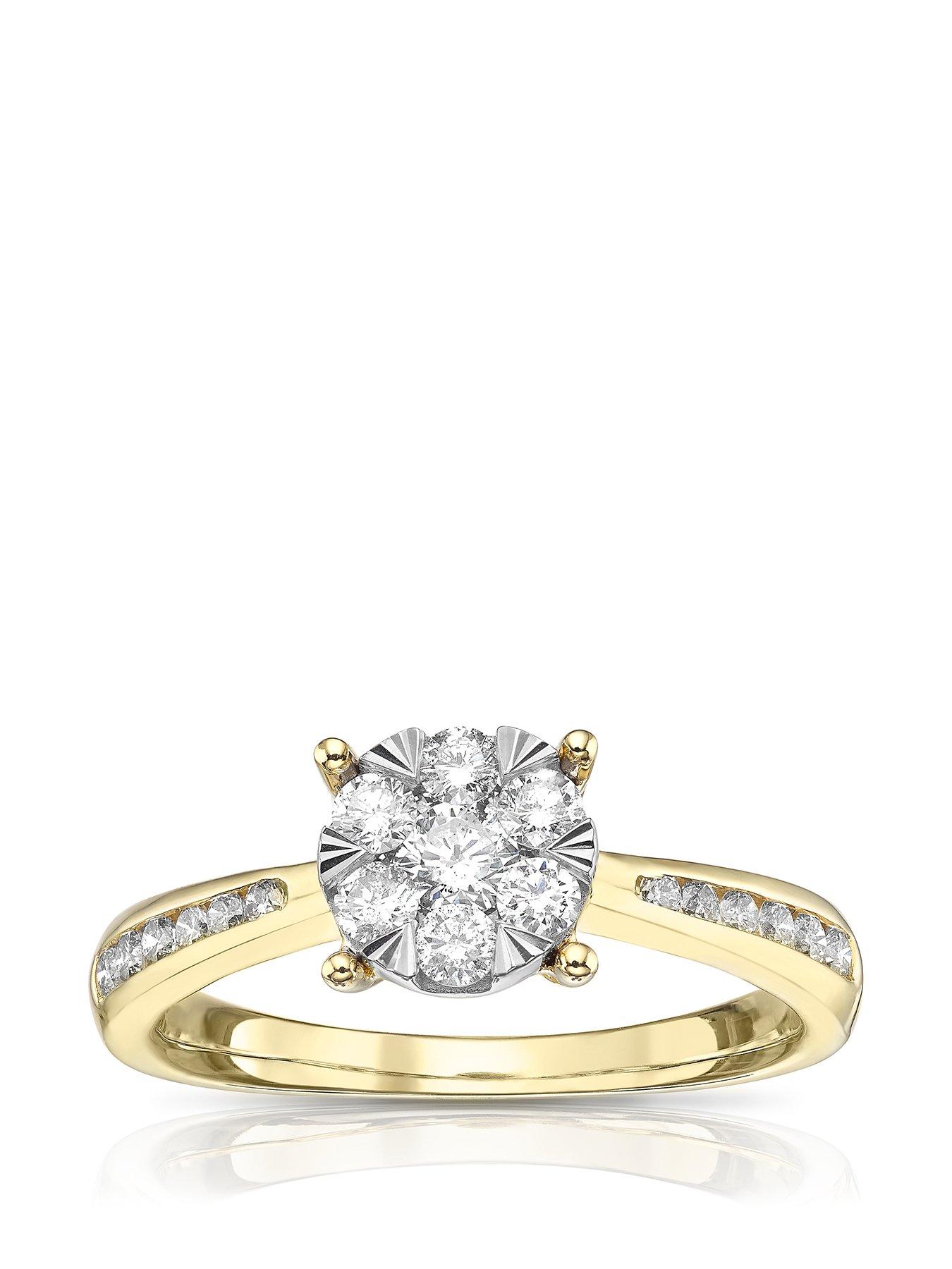 Product photograph of Ernest Jones 9ct Gold 0 50ct Total Diamond Cluster Ring from very.co.uk