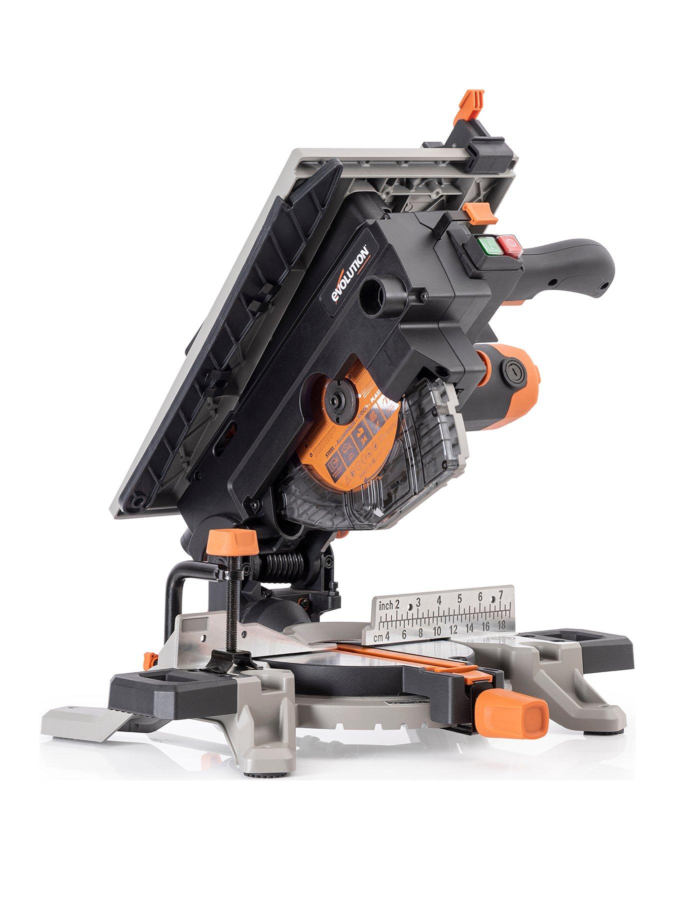 Product photograph of Evolution R210mts - 210mm Multi-material Table Mitre Saw from very.co.uk