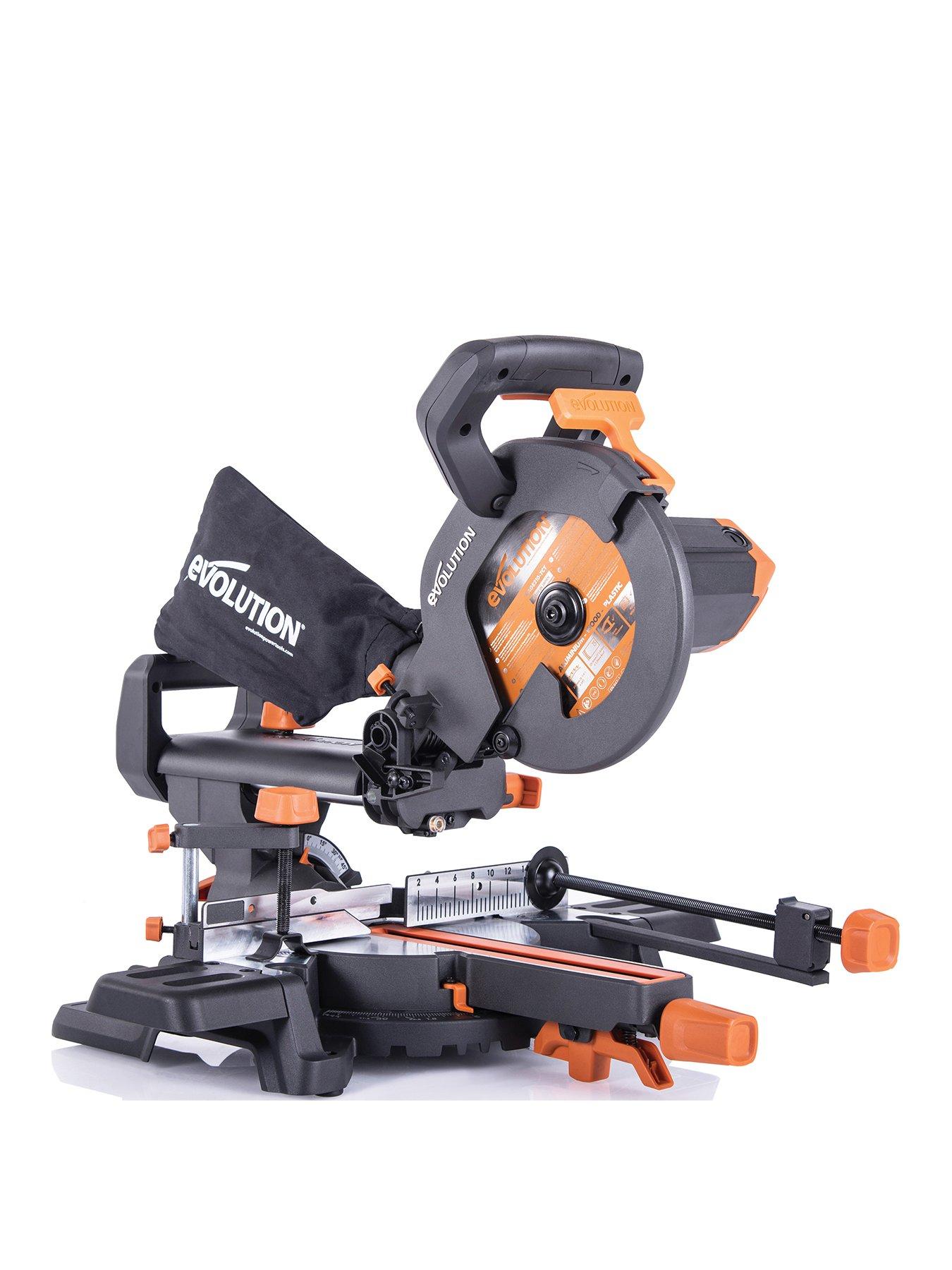 Product photograph of Evolution R210sms 210mm Sliding Mitre Saw from very.co.uk