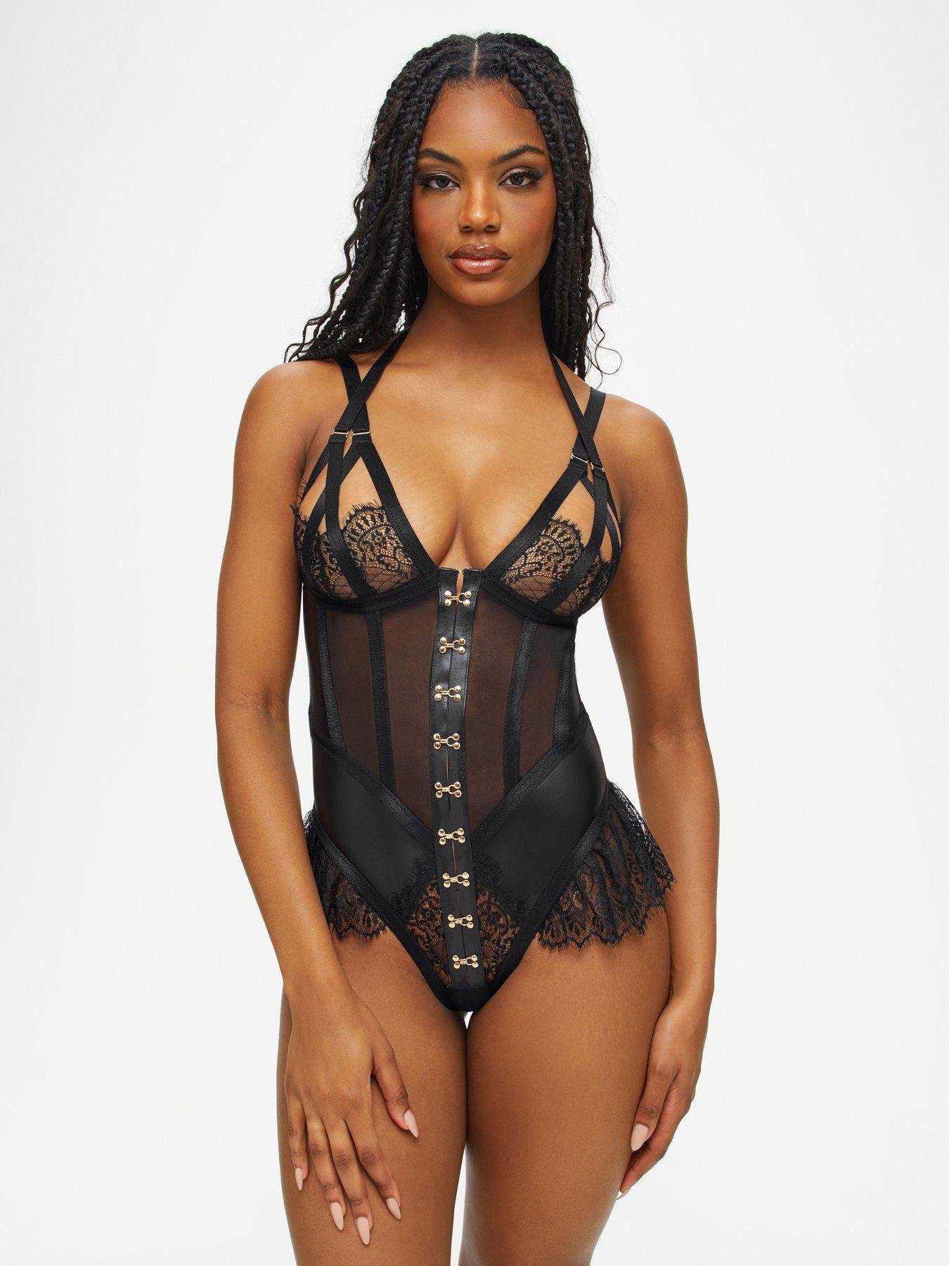  Women Sexy Teddy Lingeries Eyelash Lace Spaghetti Strap  Bodysuits Rompers Black L: Clothing, Shoes & Jewelry